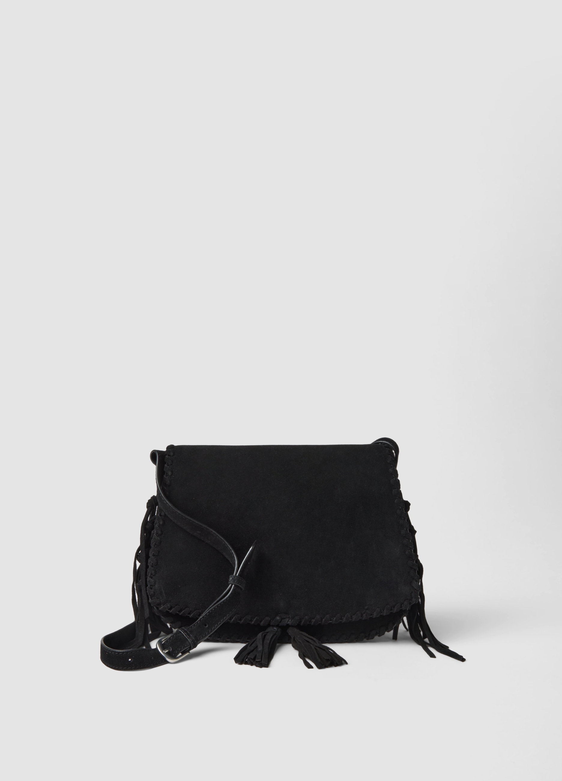 PIOMBO, Borsa Nera In Vera Pelle Con Frange, Donna, Nero, Taglia: ONE SIZE