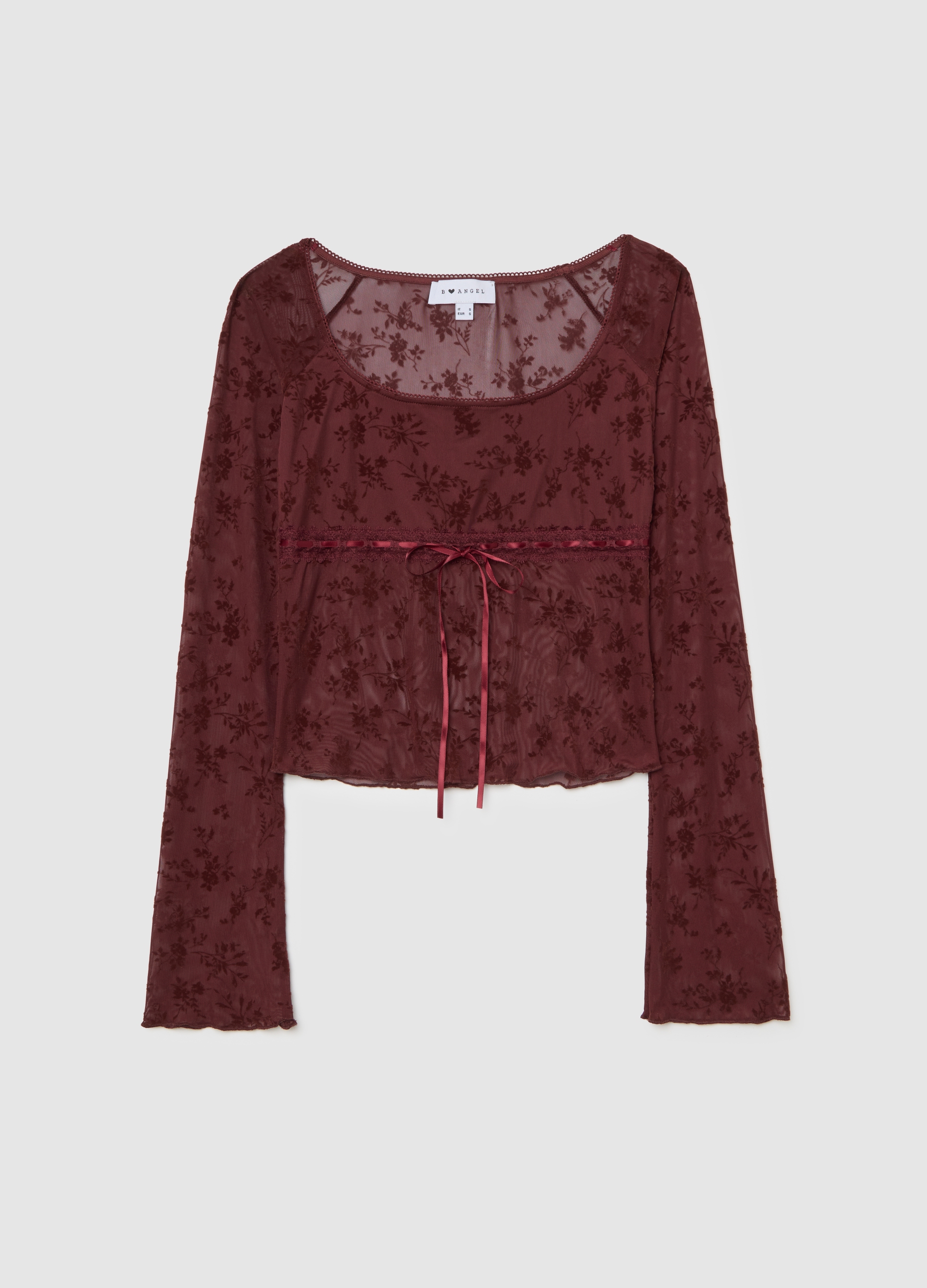 B.ANGEL, Camiseta De Manga Larga Transparente En Marrón, Mujer, Rojo, Talla: L