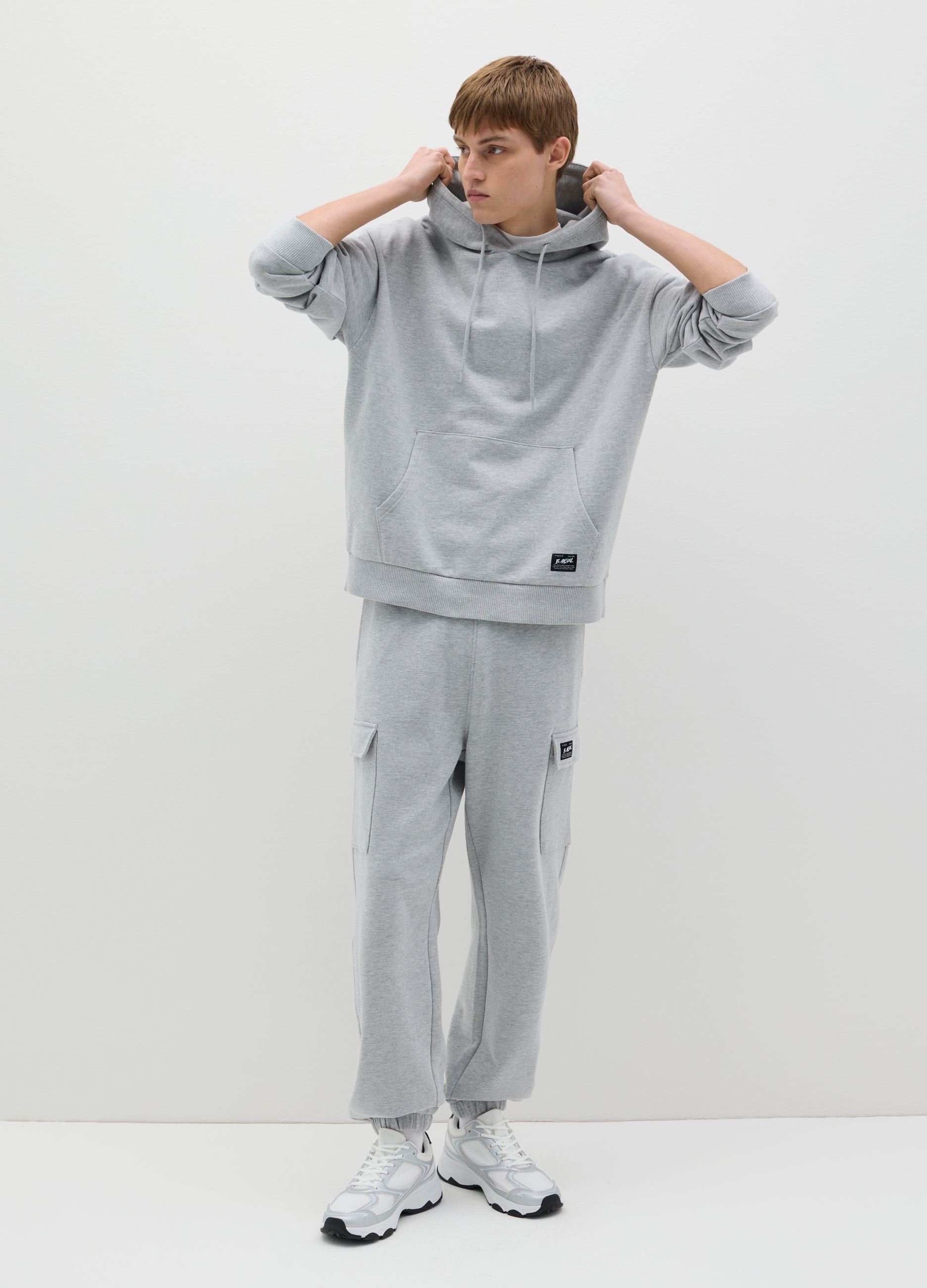 B.ANGEL, Sudadera Over Fit De Algodón Con Capucha, Hombre, Gris claro jaspeado, Talla: XL