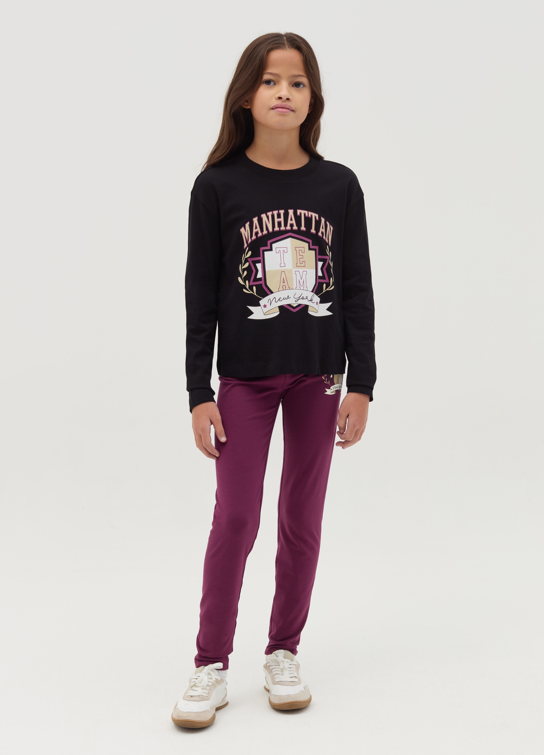OVS KIDS, Leggings In Cotone Stretch Con Stampa, Bambina, Nero, Taglia: 10-11