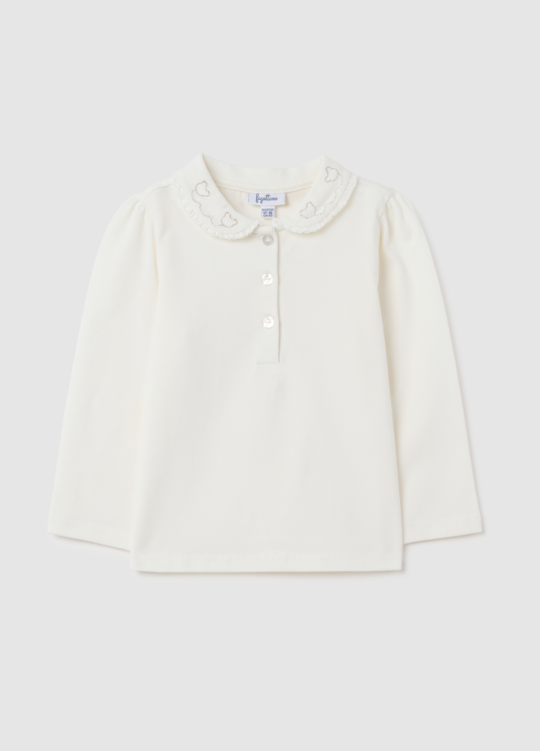 Maglia Da Bambina In Cotone Elasticizzato Bianca Regular Fit, Niña, Blanco lechoso, Talla: 18-24