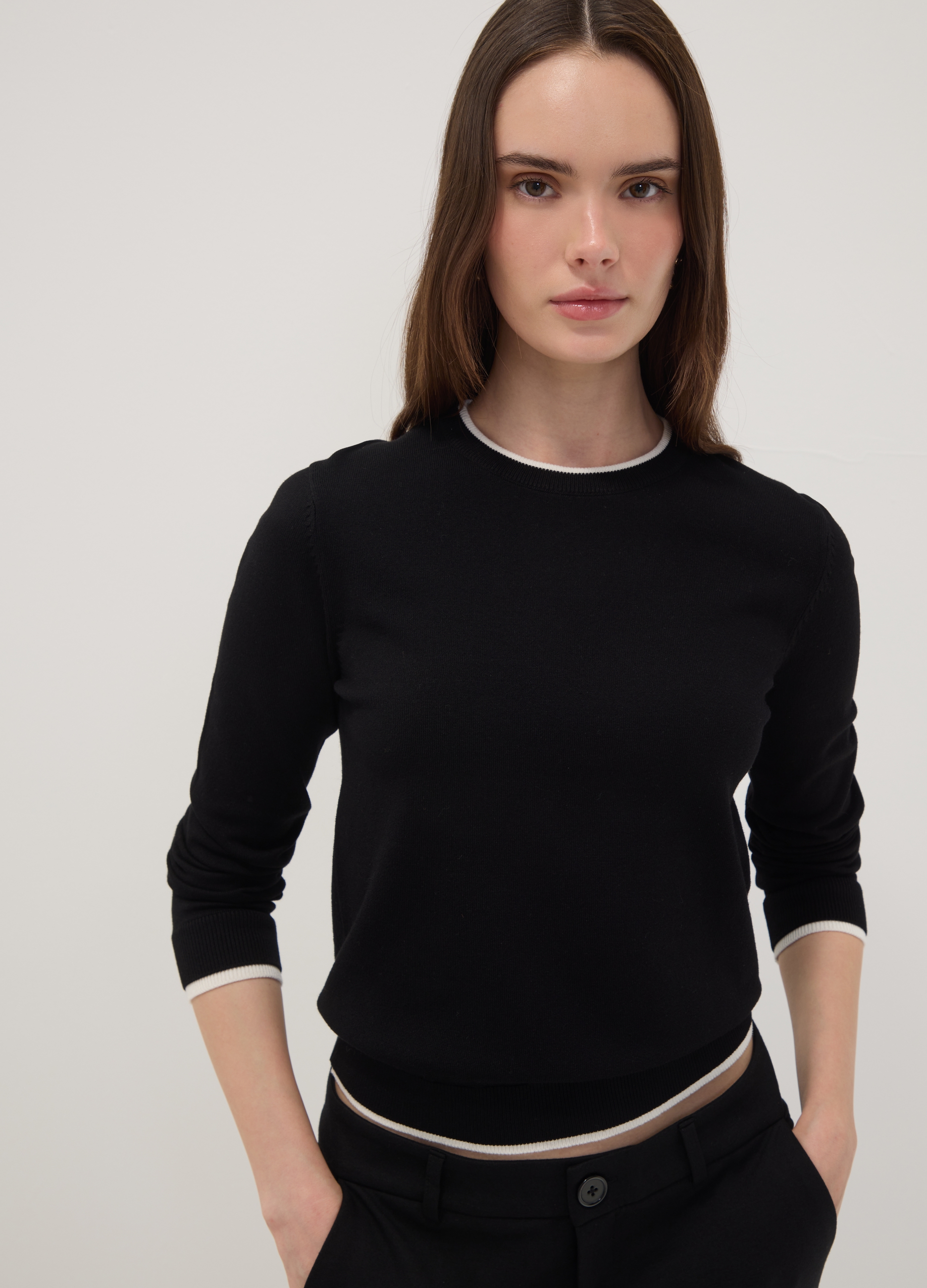 OVS, Maglia Nera In Misto Viscosa A Maniche Lunghe, Donna, Nero, Taglia: S