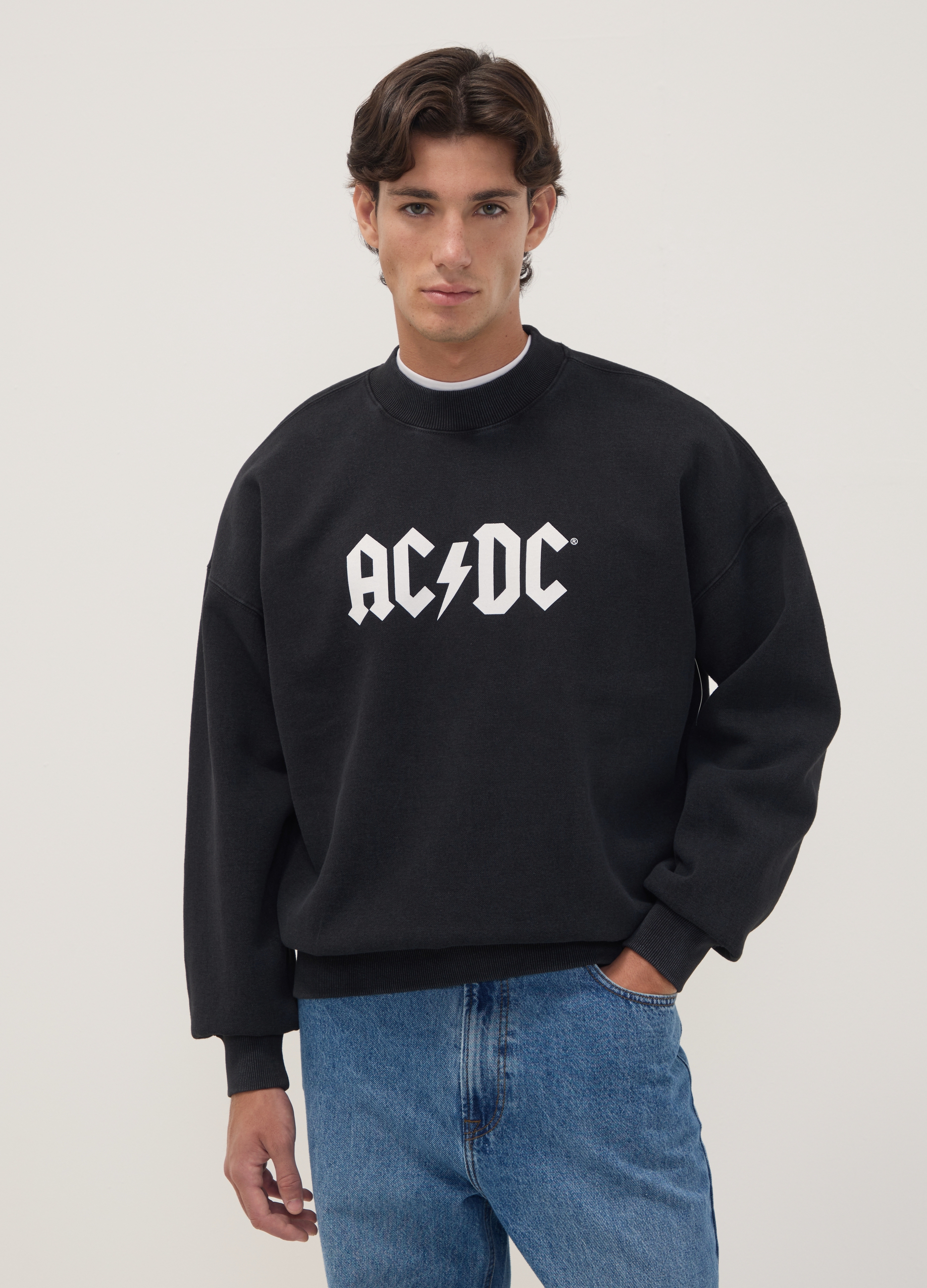 OVS, Felpa Nera In Misto Cotone Con Stampa Degli Ac/dc, Uomo, Nero, Taglia: XXL