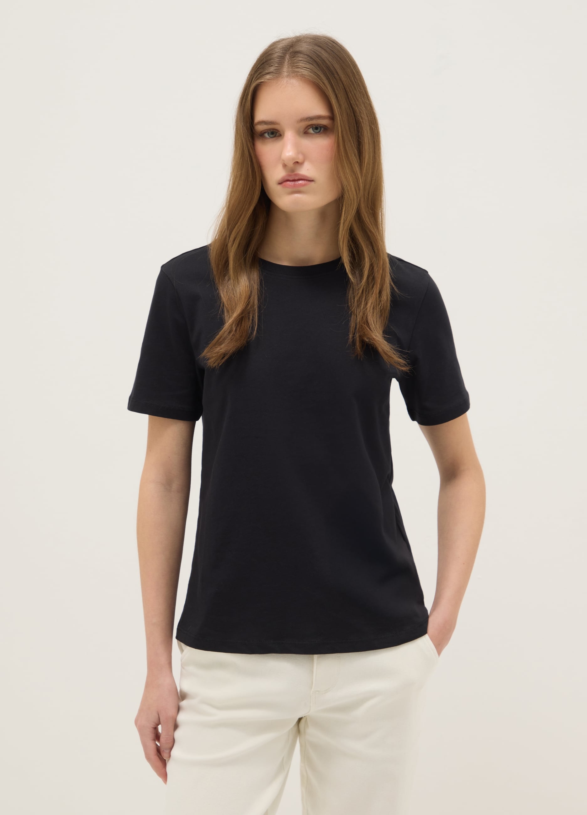 OVS, T-shirt In Puro Cotone Nero Regular Fit, Donna, Nero, Taglia: M