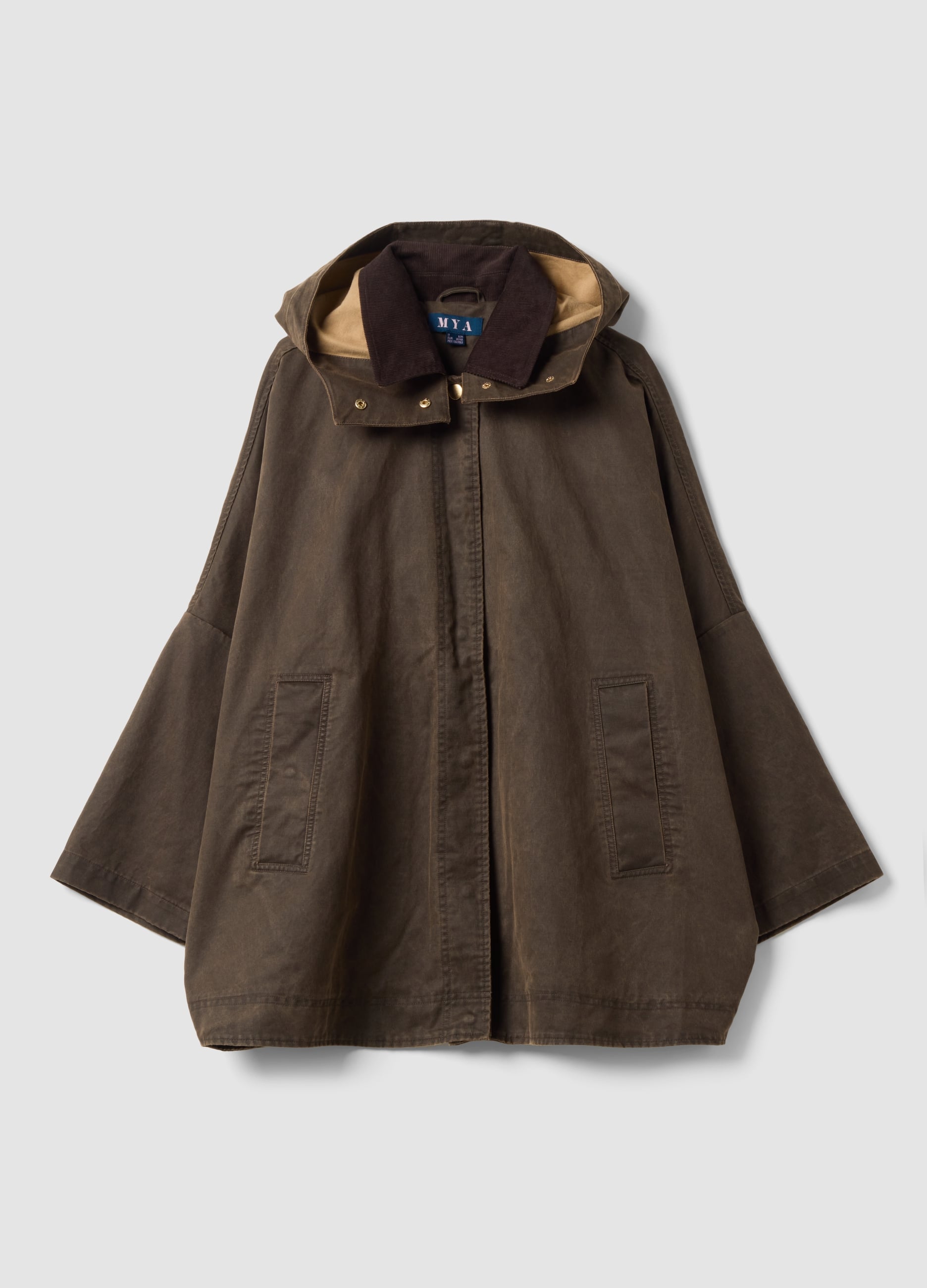 MYA, Giacca Marrone Con Cappuccio In Misto Cotone Over Fit Con Colletto A Contrasto, Donna, Marrone, Taglia: S/M