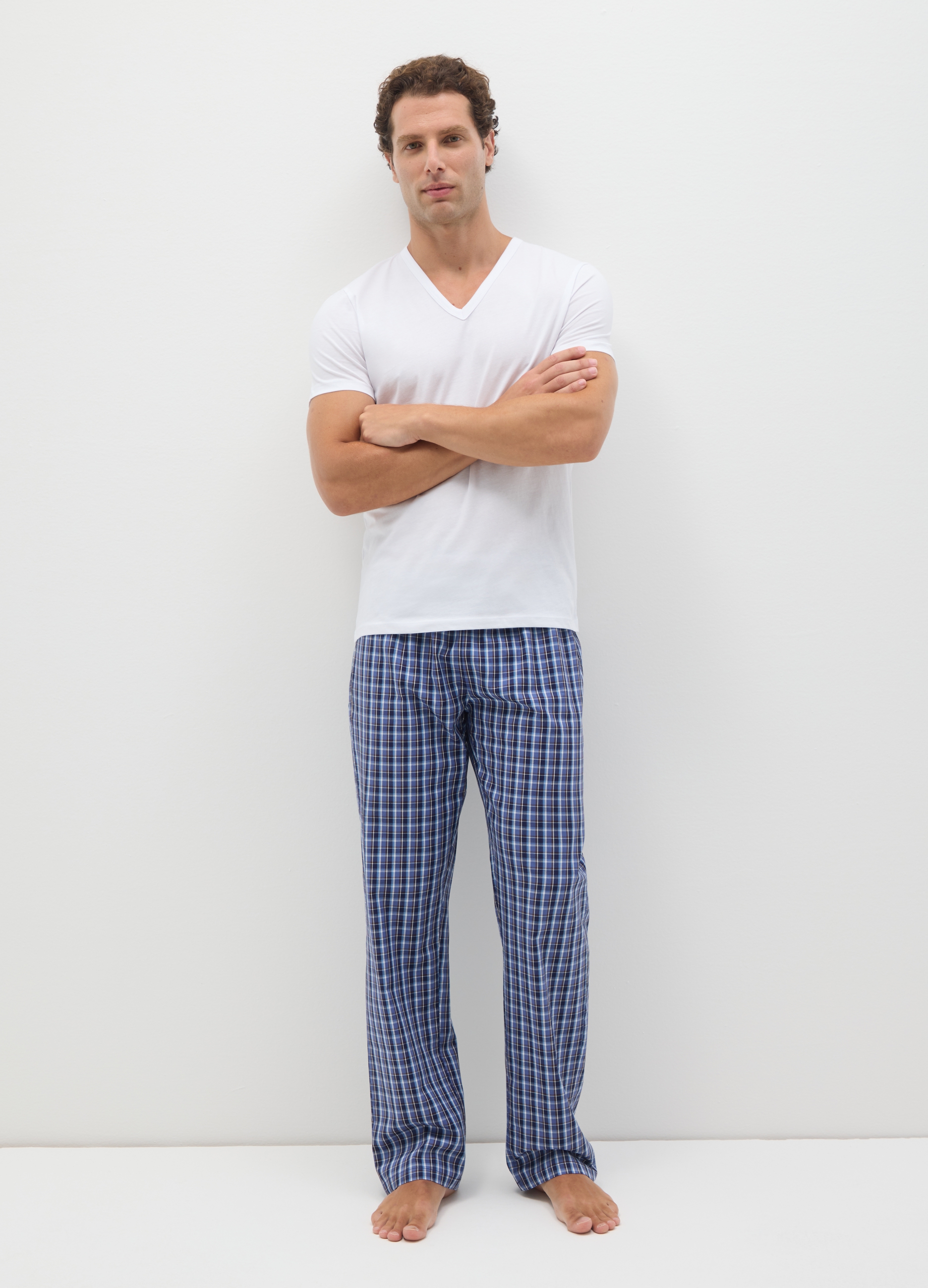 Pantalones De Pijama Azul De Algodón Puro Con Ajuste Regular, Hombre, Blu Bluette, Talla: 38