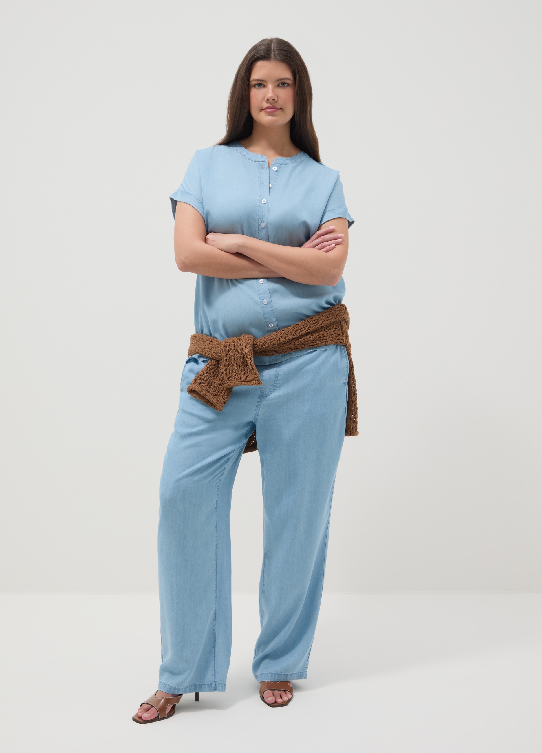 Pantalones Jogger Azules De Lyocell Puro Ajuste Regular, Mujer, Azul claro, Talla: L