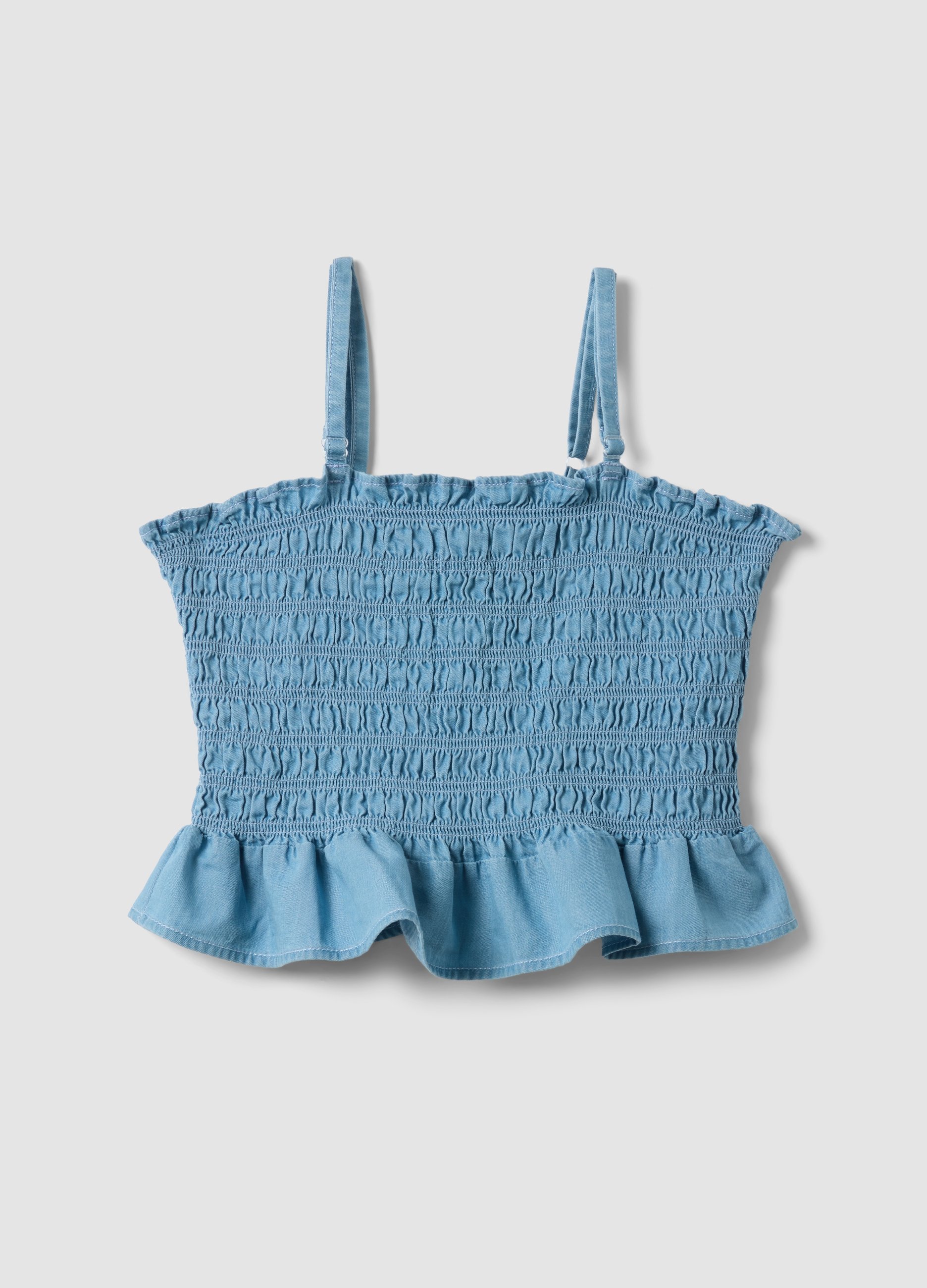 OVS KIDS, Top Azzurro In Puro Cotone Con Arricciatura, Niña, Denim, Talla: 11-12