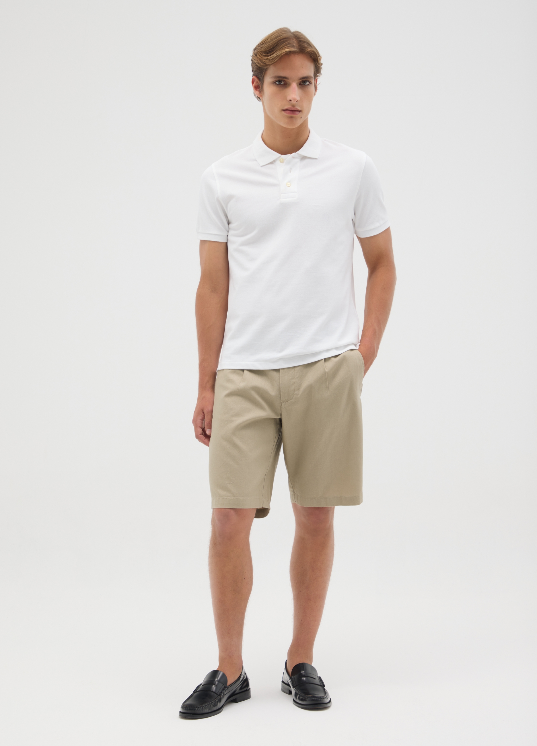OVS, Herren-bermuda Aus Beigefarbenem Baumwollmischgewebe Im Regular Fit, Mann, Hellbeige, Größe: 46