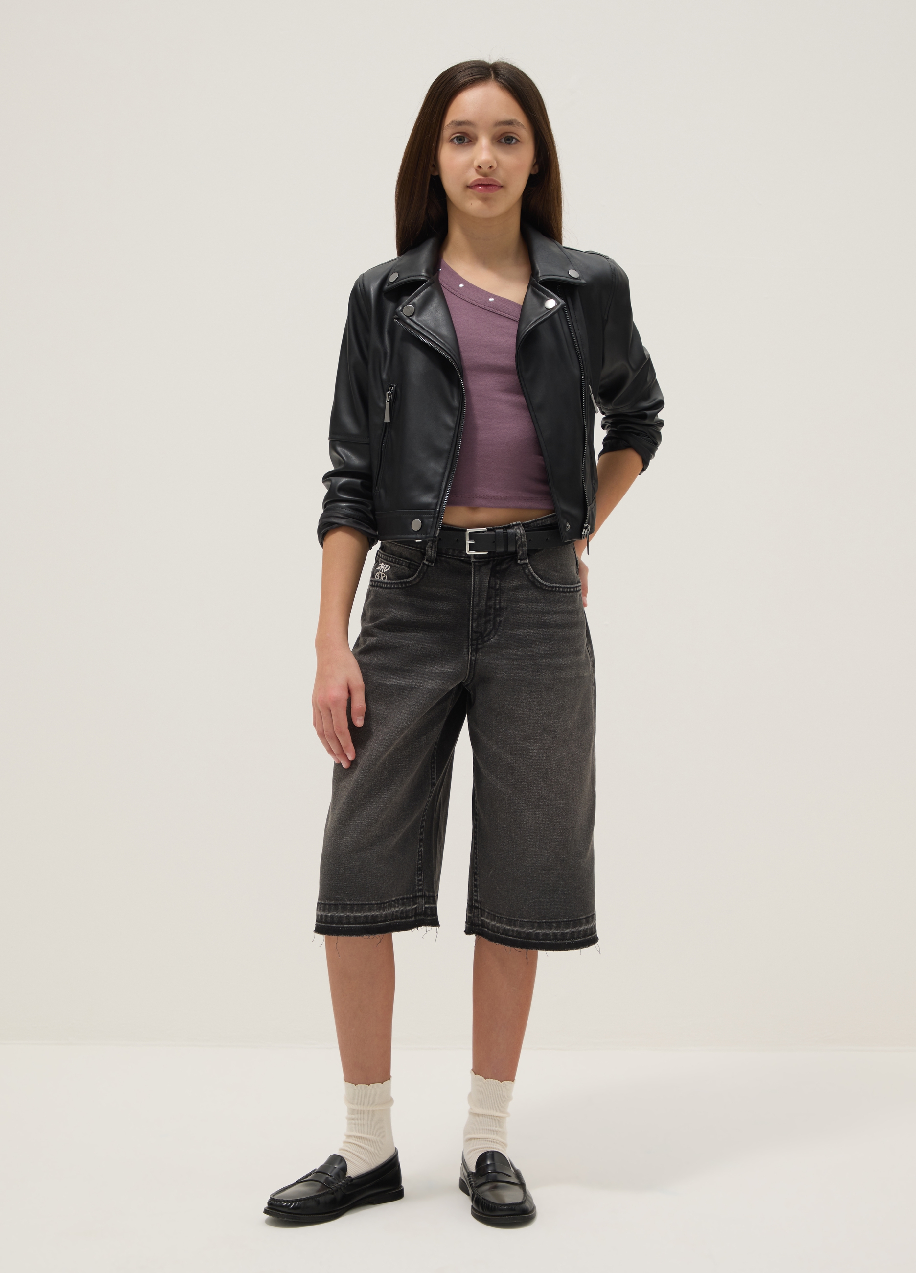 REPUBLIC OF DENIM, Short Vaquero Negro 100% Algodón Para Niña – Corte Skater, Niña, Negro, Talla: 12-13