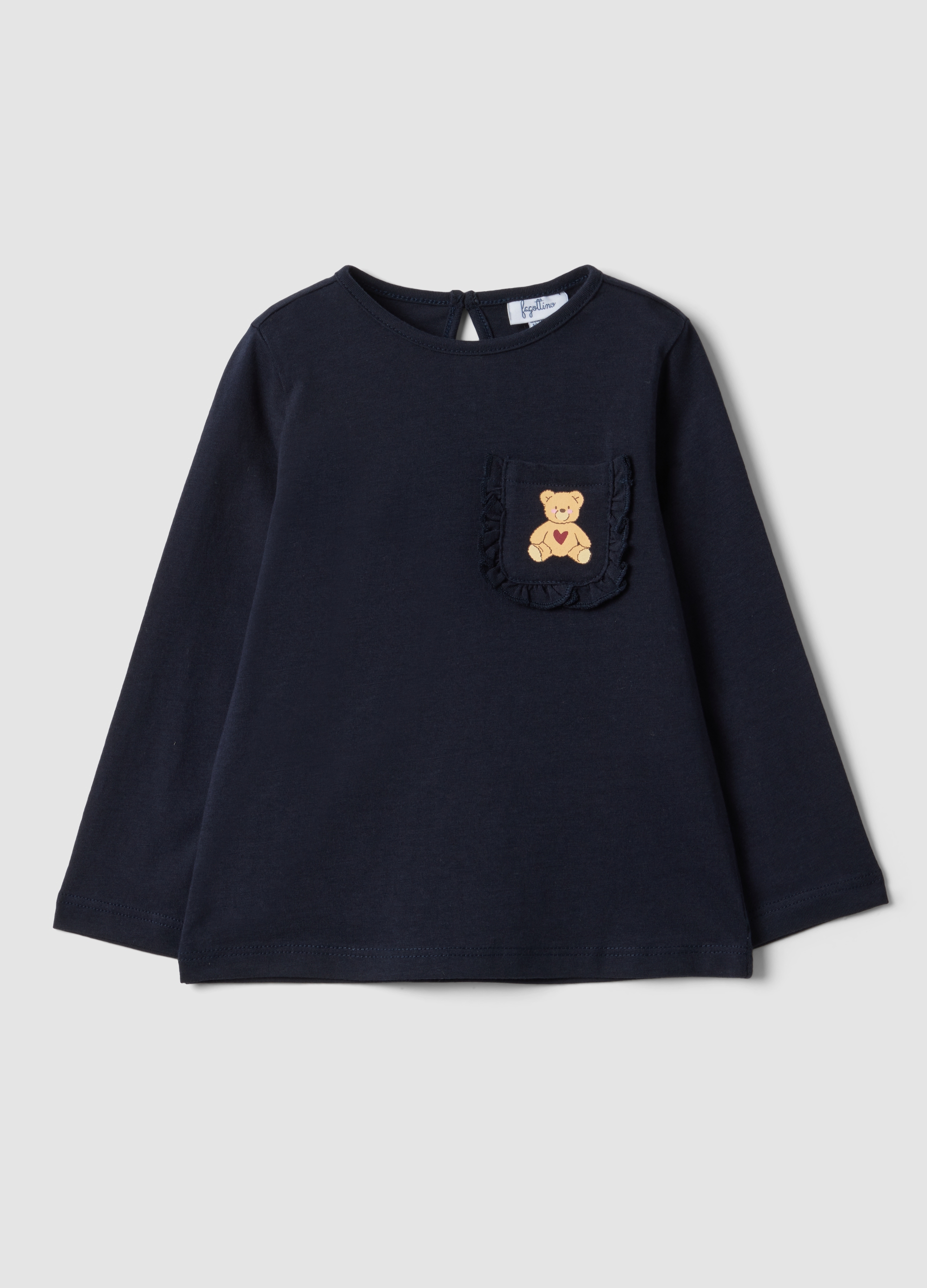 FAGOTTINO, Maglietta Blu In Puro Cotone Organico Con Stampa Orsetto Per Bimba, Bambina, Blu, Taglia: 30-36
