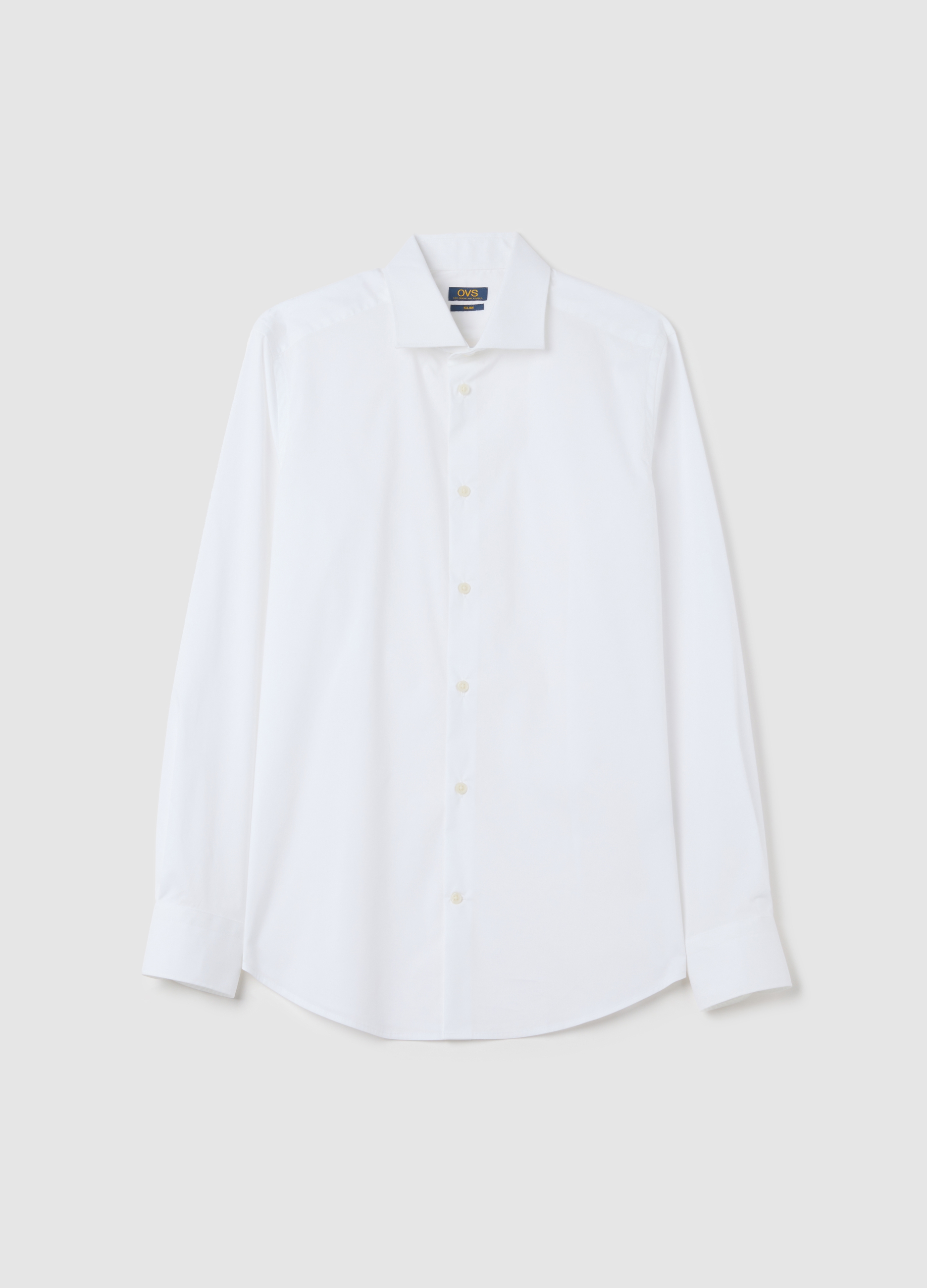 Camisa Blanca Ajustada De Mezcla De Algodón, Hombre, Blanco óptico, Talla: 41