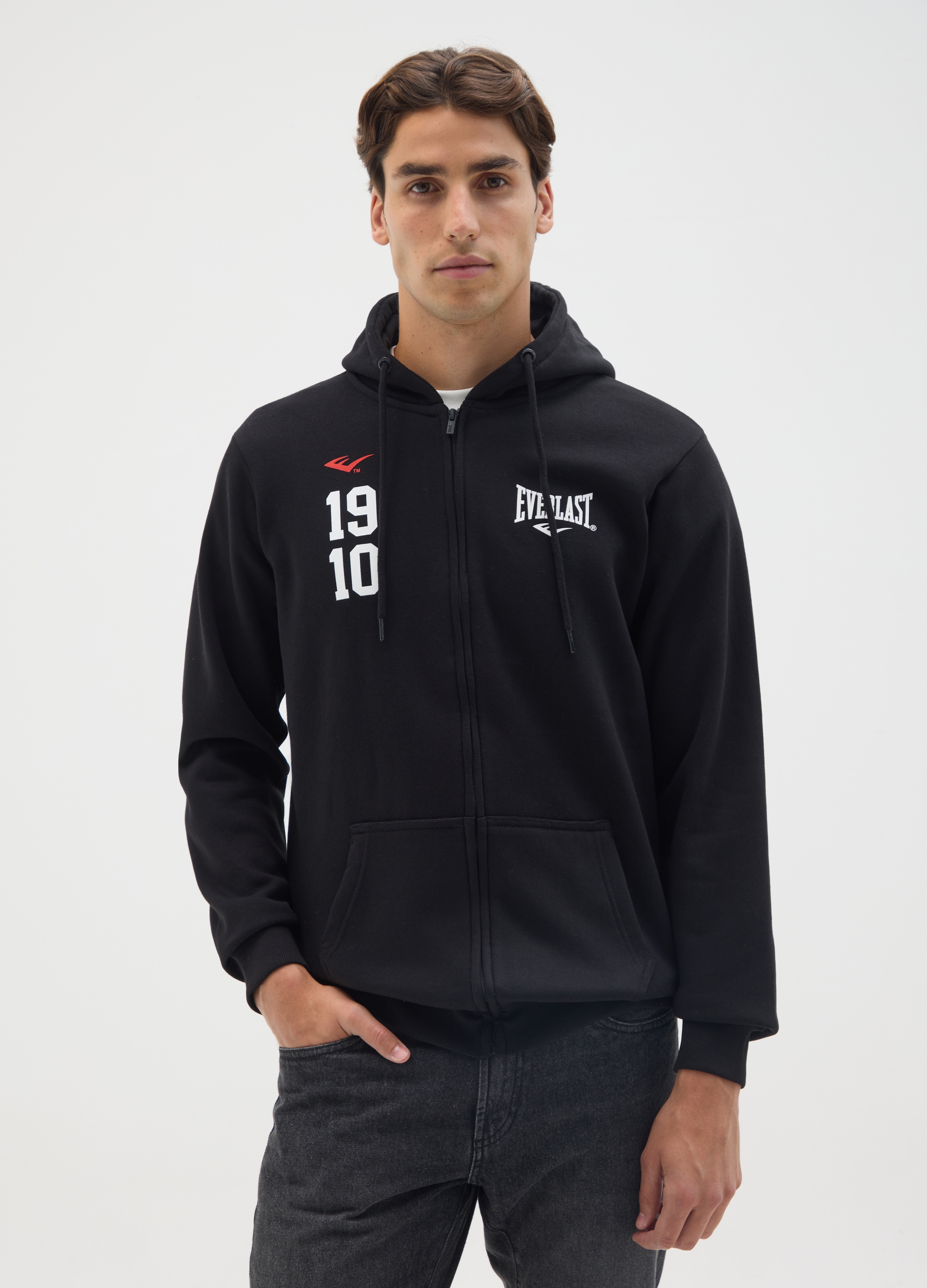 EVERLAST, Felpa In Misto Cotone Nera Con Cappuccio Everlast, Uomo, Nero, Taglia: L