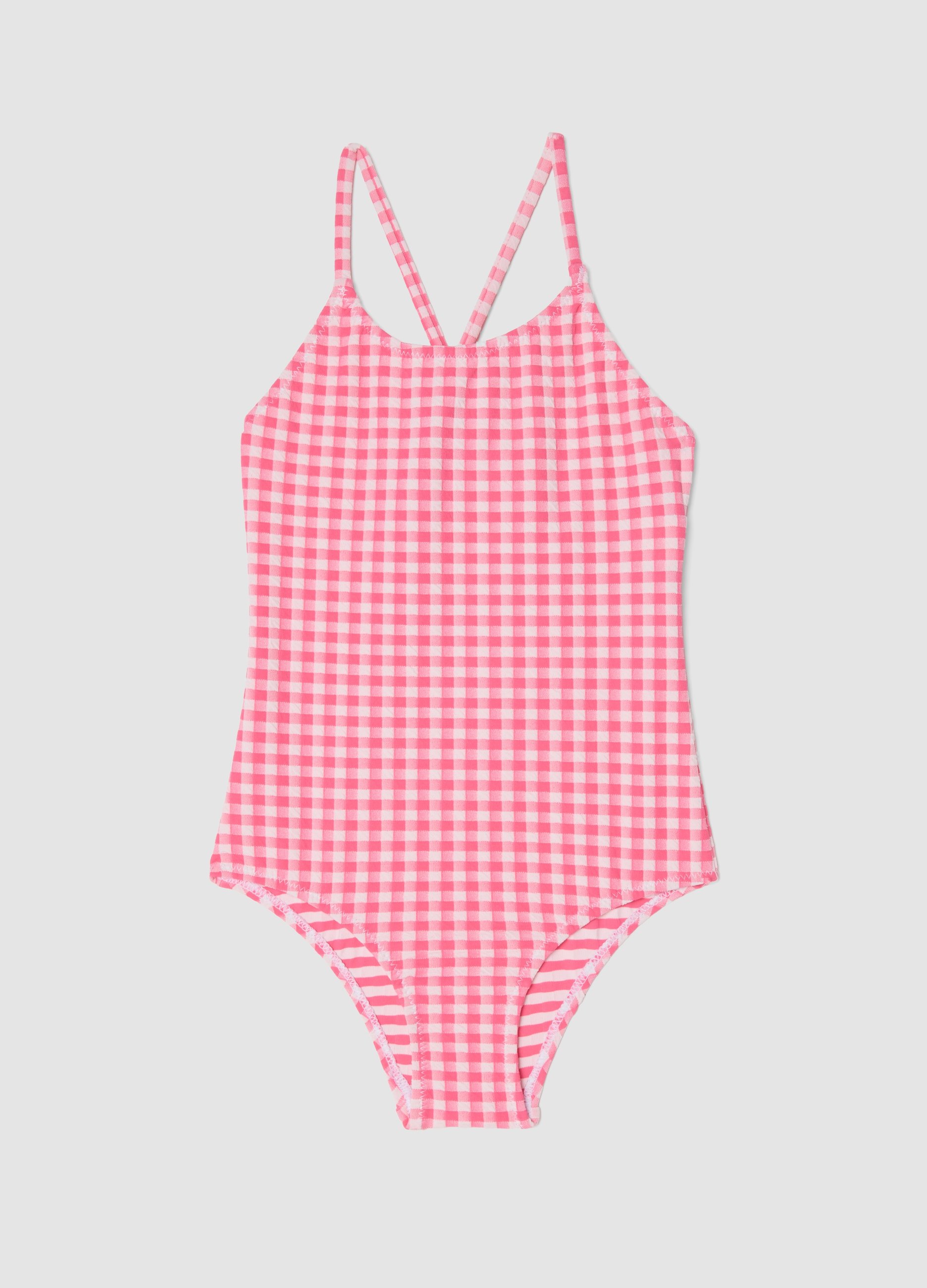 PIOMBO KIDS, Bañador Rosa De Una Pieza En Tejido Elástico De Cuadros Vichy, Niña, Rojo/Rosa, Talla: 6