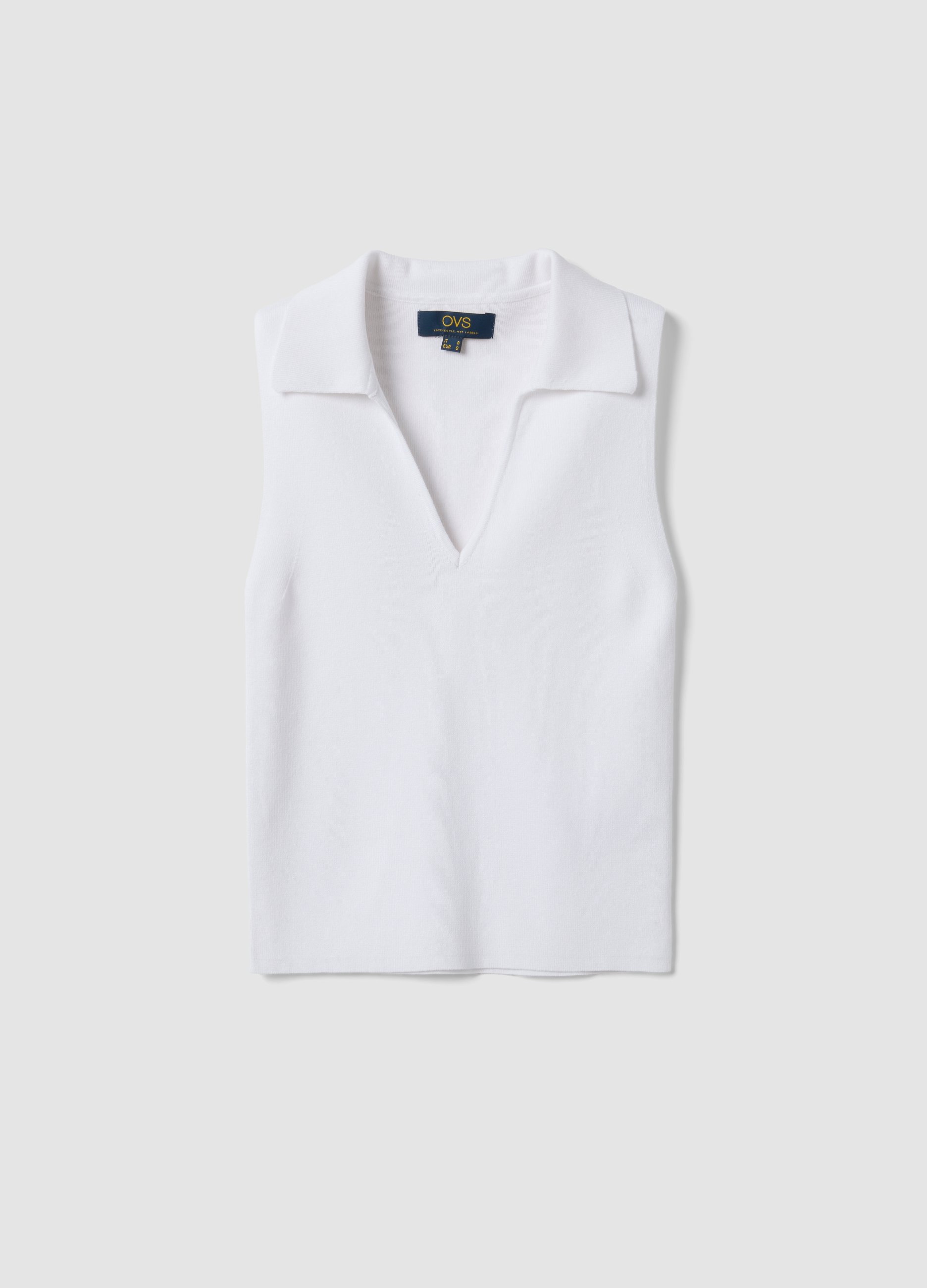 Top Blanco En Mezcla De Viscosa Con Cuello, Mujer, Blanco, Talla: 38