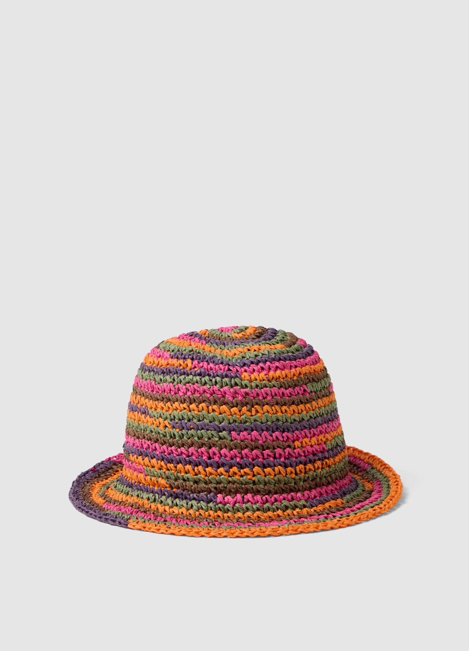 PIOMBO, Sombrero Cloche De Ajuste Regular En Mezcla De Papel Multicolor, Mujer, Naranja/rosa, Talla: 56