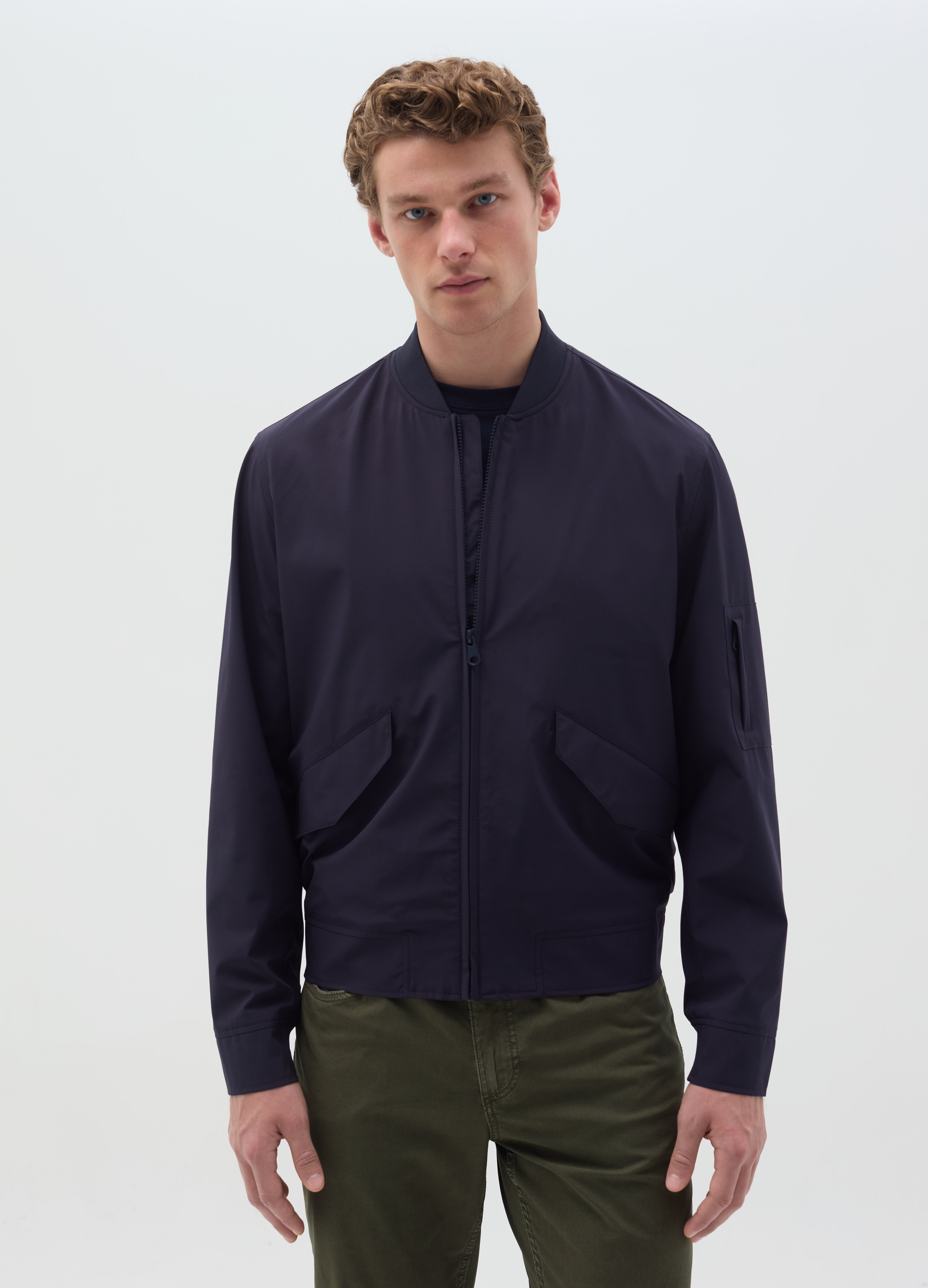Cazadora Bomber Ligera Con Cremallera, Hombre, Azul oscuro, Talla: L