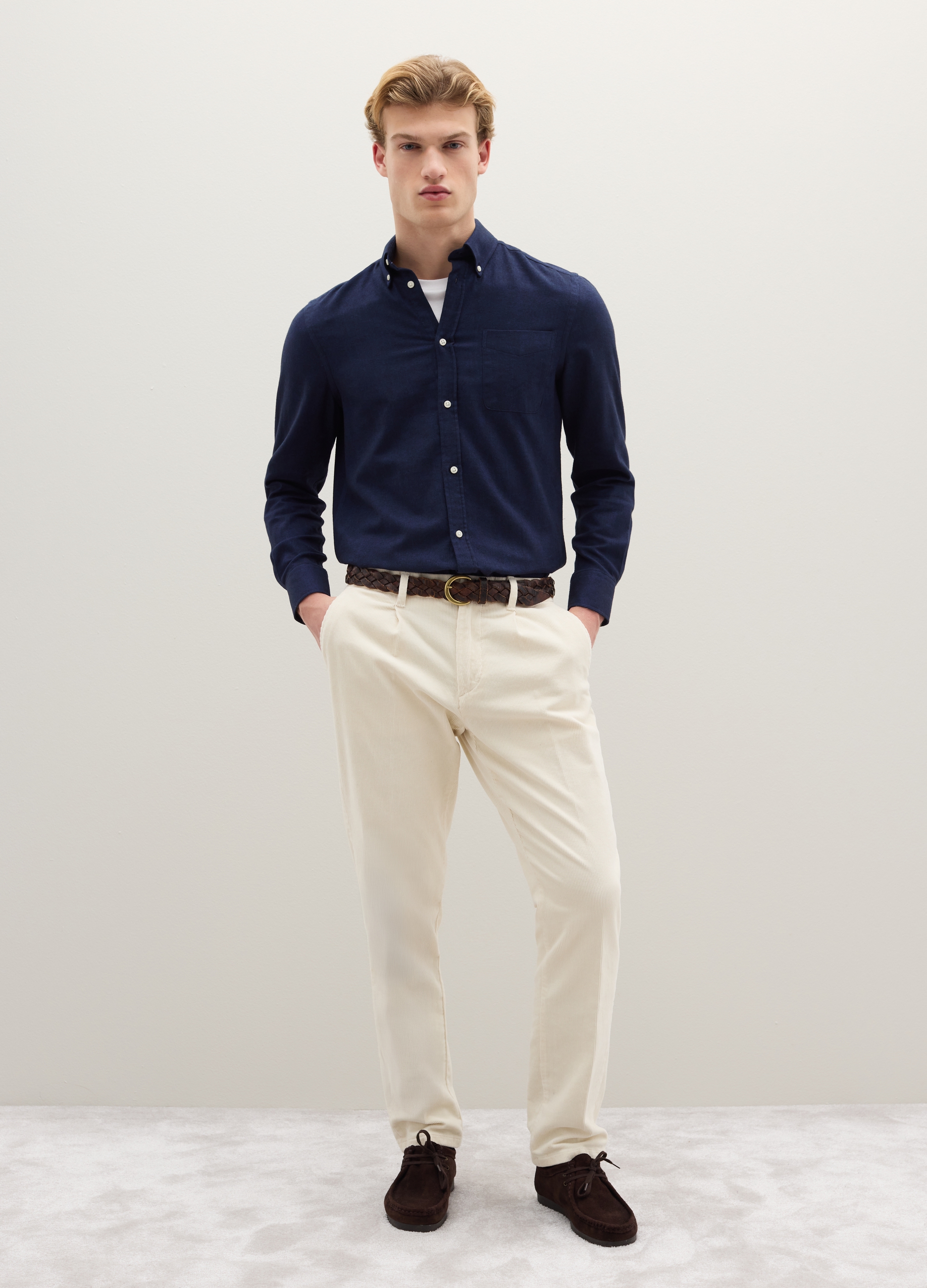 PIOMBO, Camicia A Maniche Lunghe Blu In Puro Cotone Flanella Regular Fit, Uomo, Blu, Taglia: M