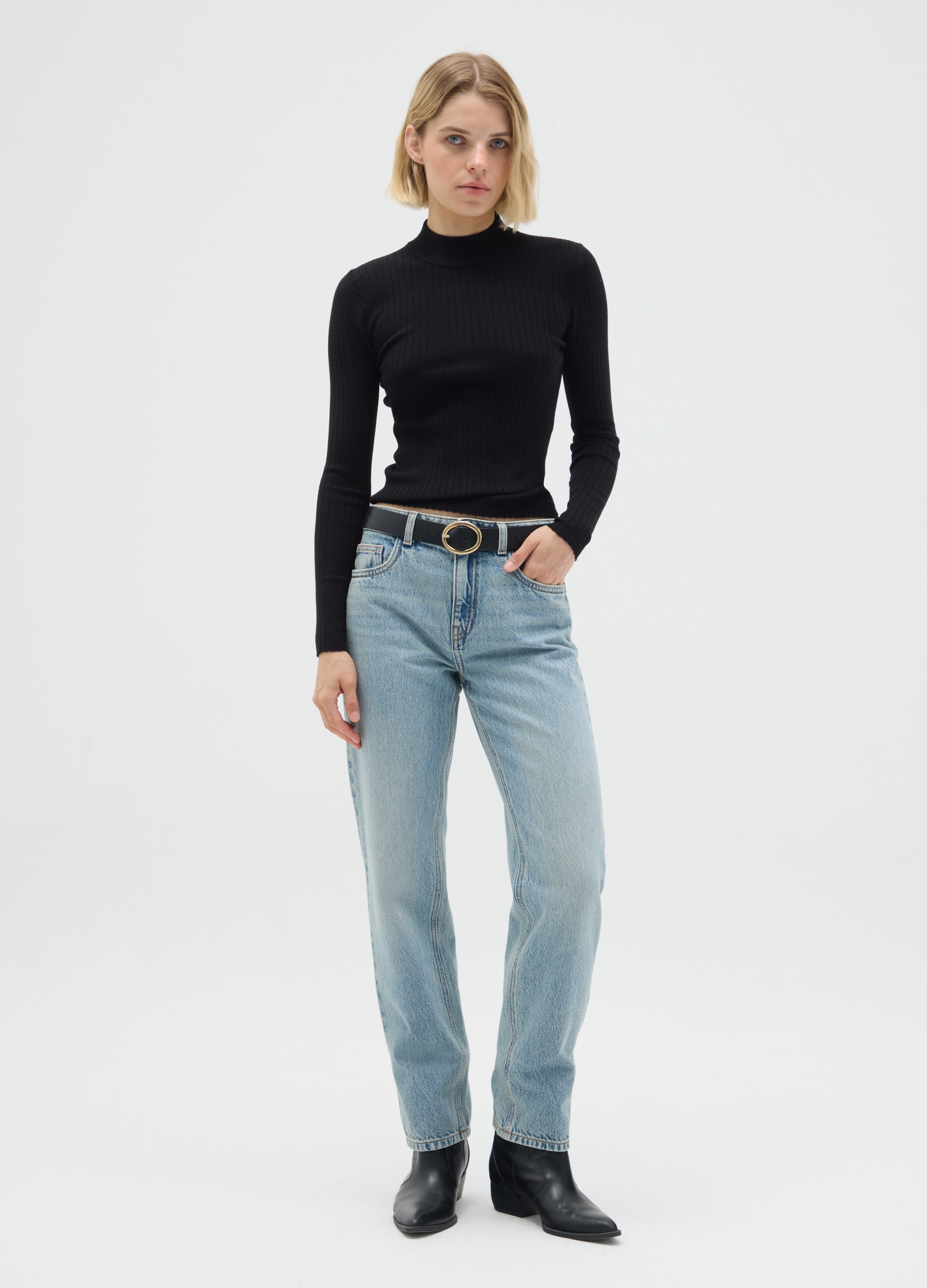 Suéter Ajustado Negro De Viscosa, Mujer, Gunmetal, Talla: 38