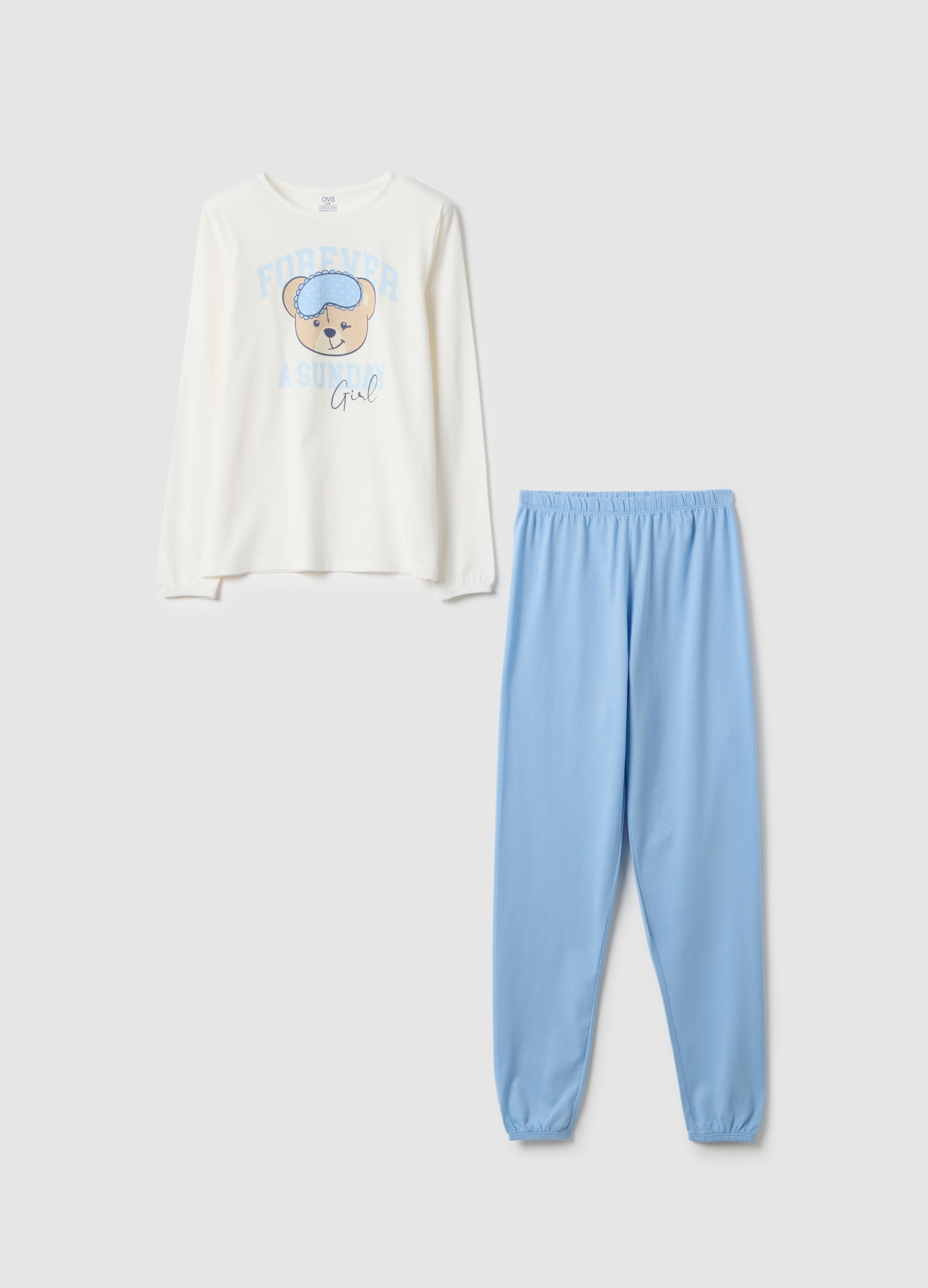 OVS KIDS, Pijama Multicolor De Puro Algodón Ajuste Regular Para Niñas Con Estampado, Niña, Blanco/azul claro, Talla: 10-11