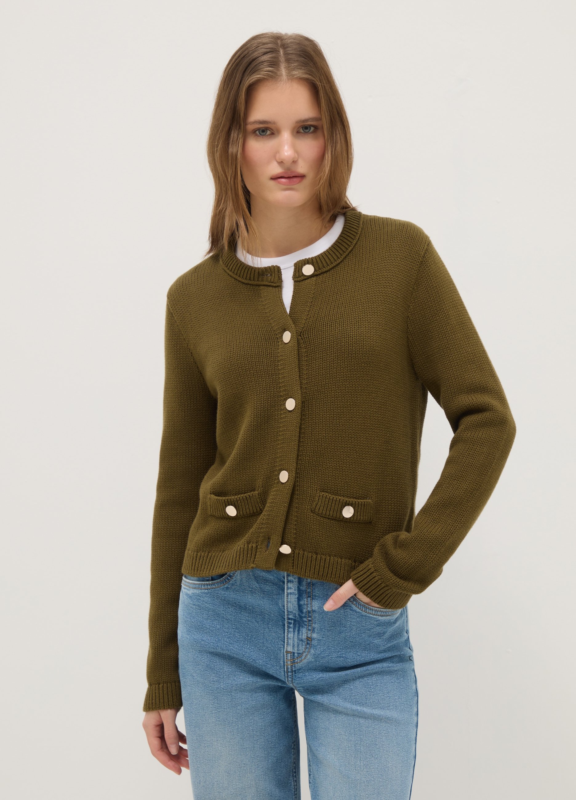 OVS, Cardigan Blu In Puro Cotone Regular Fit Con Bottoni, Donna, Blu, Taglia: S