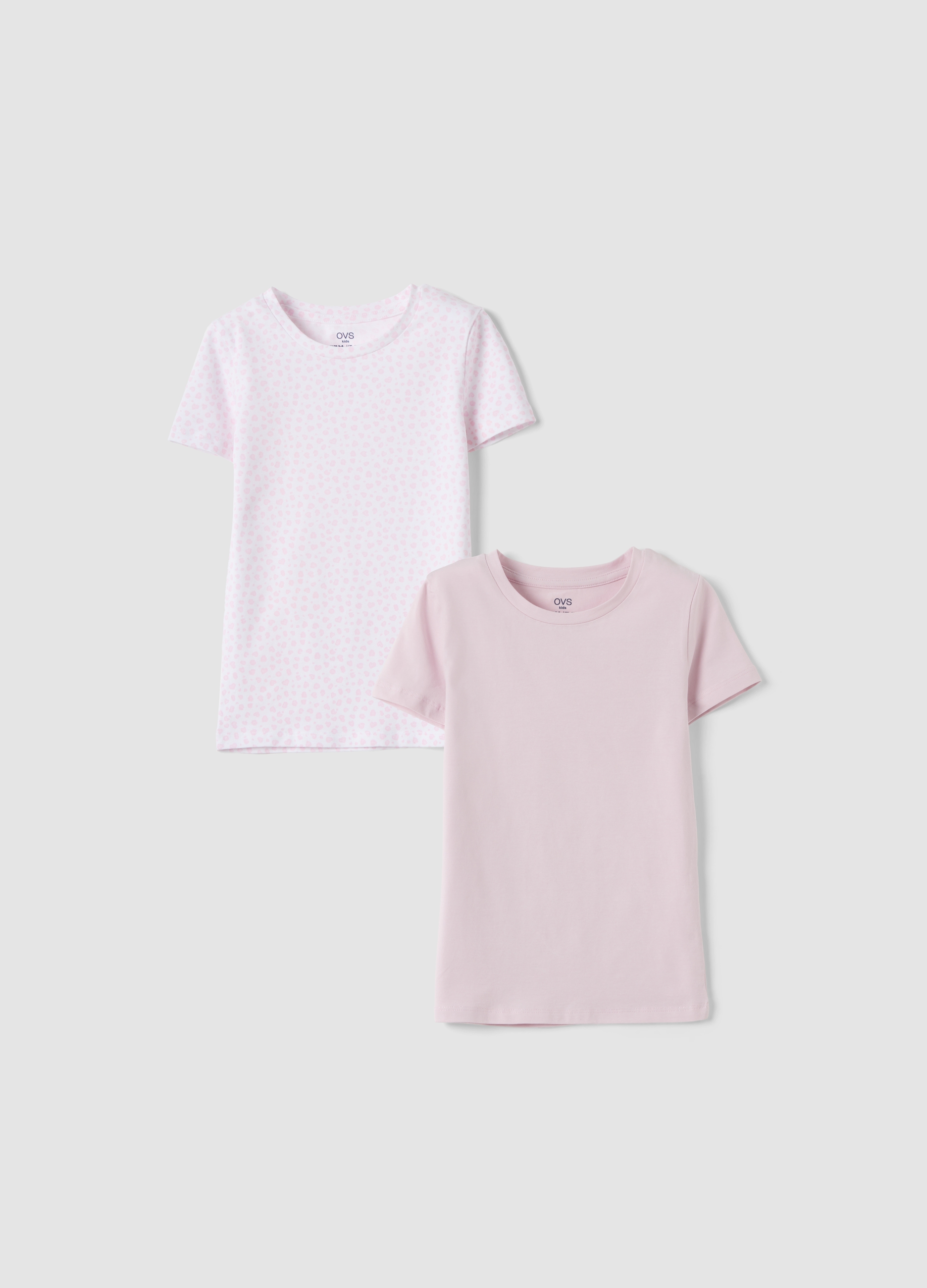 OVS KIDS, Bipack T-shirt Rosa In Cotone Organico Elasticizzato Girocollo E Stampa, Bambina, Rosa, Taglia: 7-8