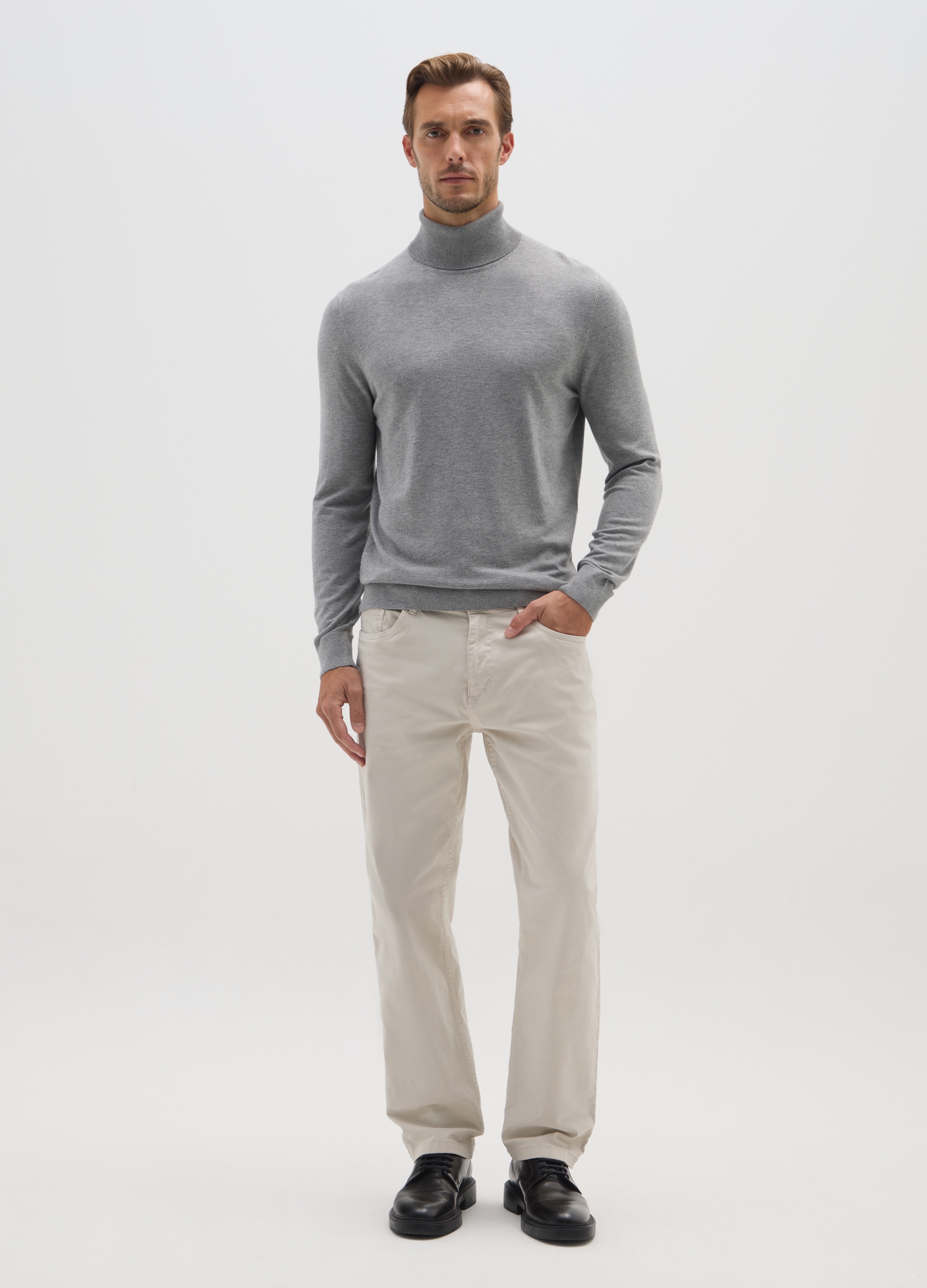 Jersey De Cuello Alto Gris De Ajuste Regular, Hombre, Gris claro, Talla: M