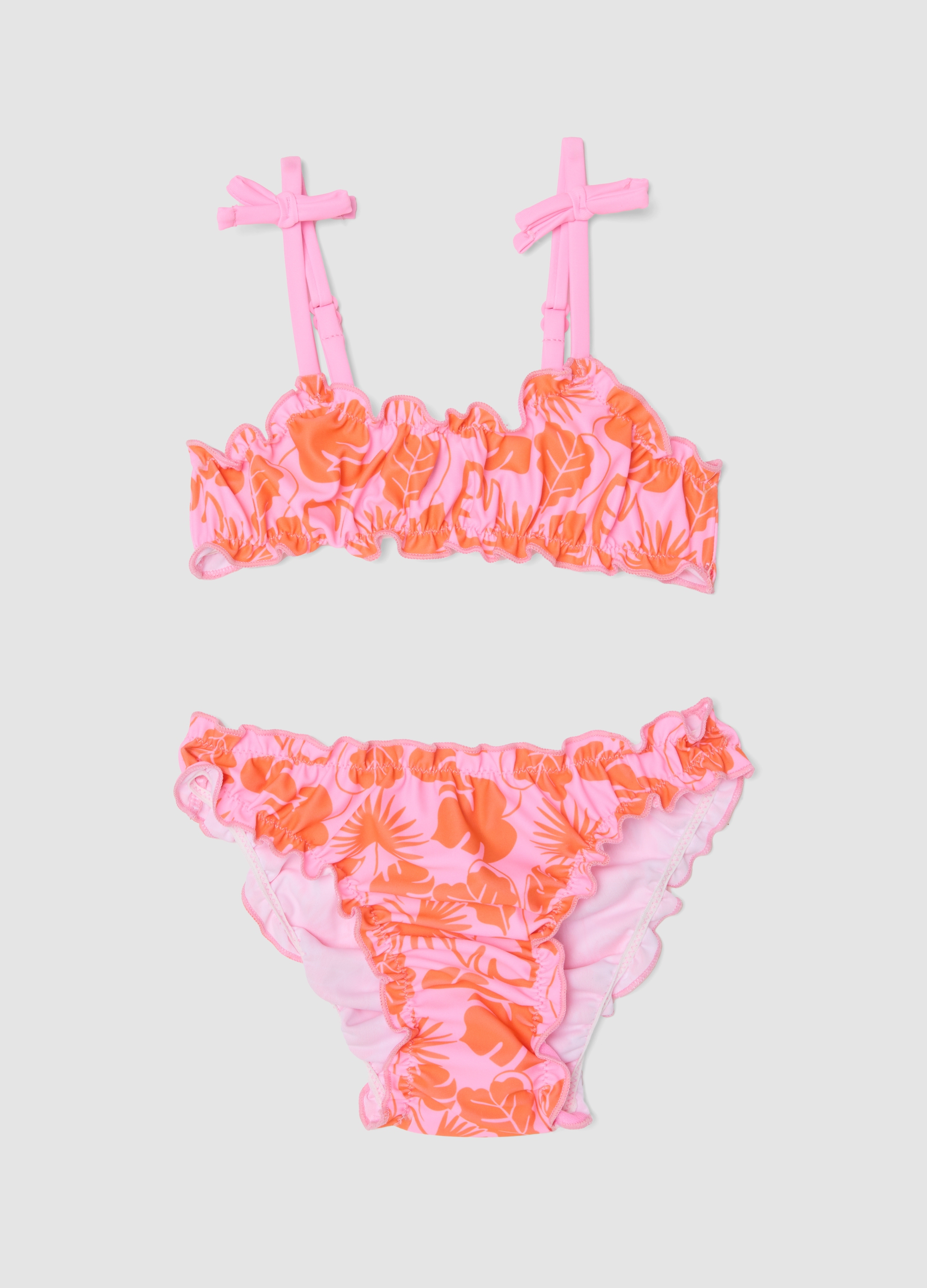 OVS KIDS, Bikini Rosa In Tessuto Elasticizzato Con Fantasia Floreale Per Bambina, Niña, Naranja/rosa, Talla: 7-8