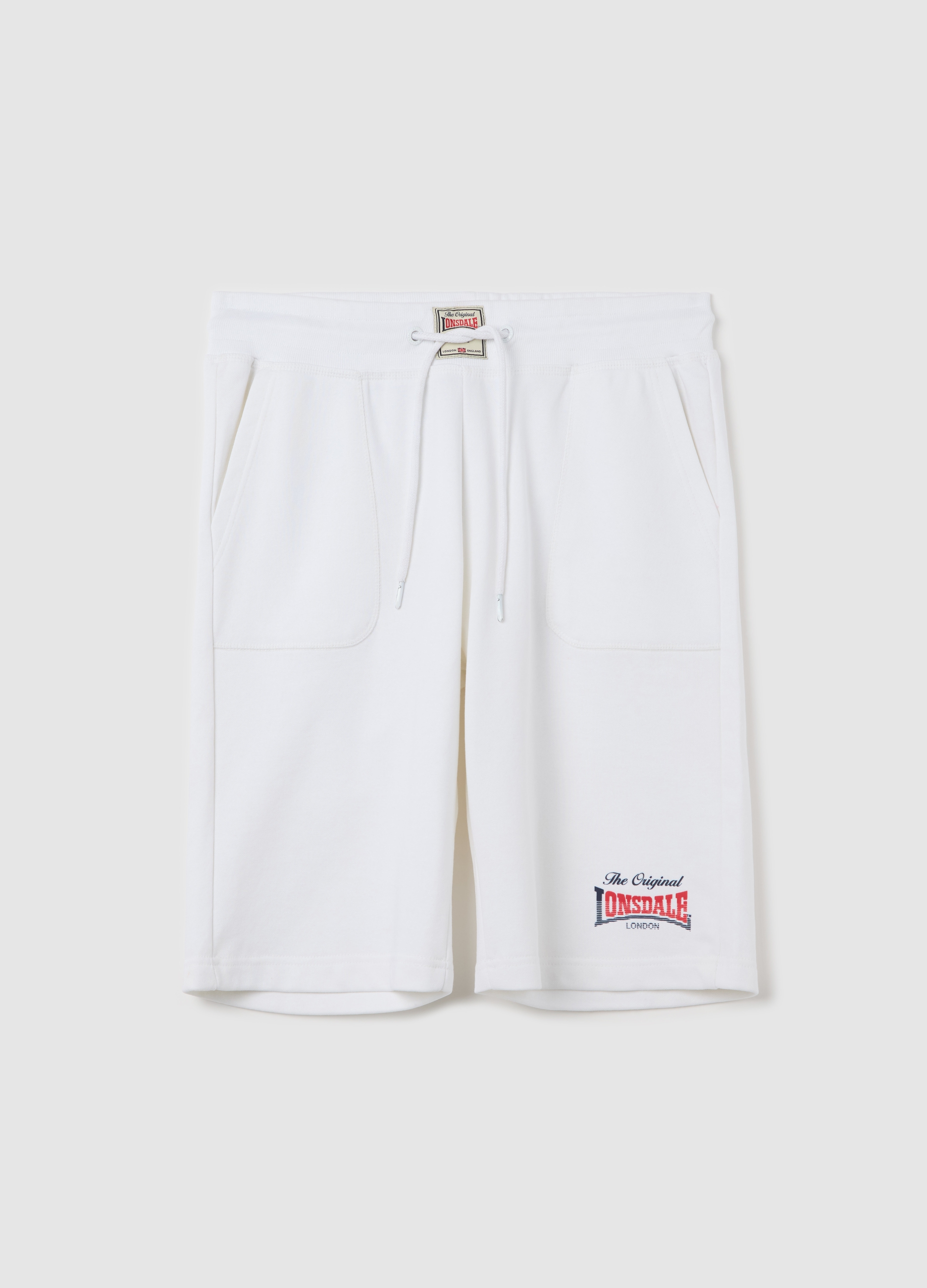 LONSDALE, Bermuda Jogger Bianco Stampa Logo, Uomo, Bianco, Taglia: S