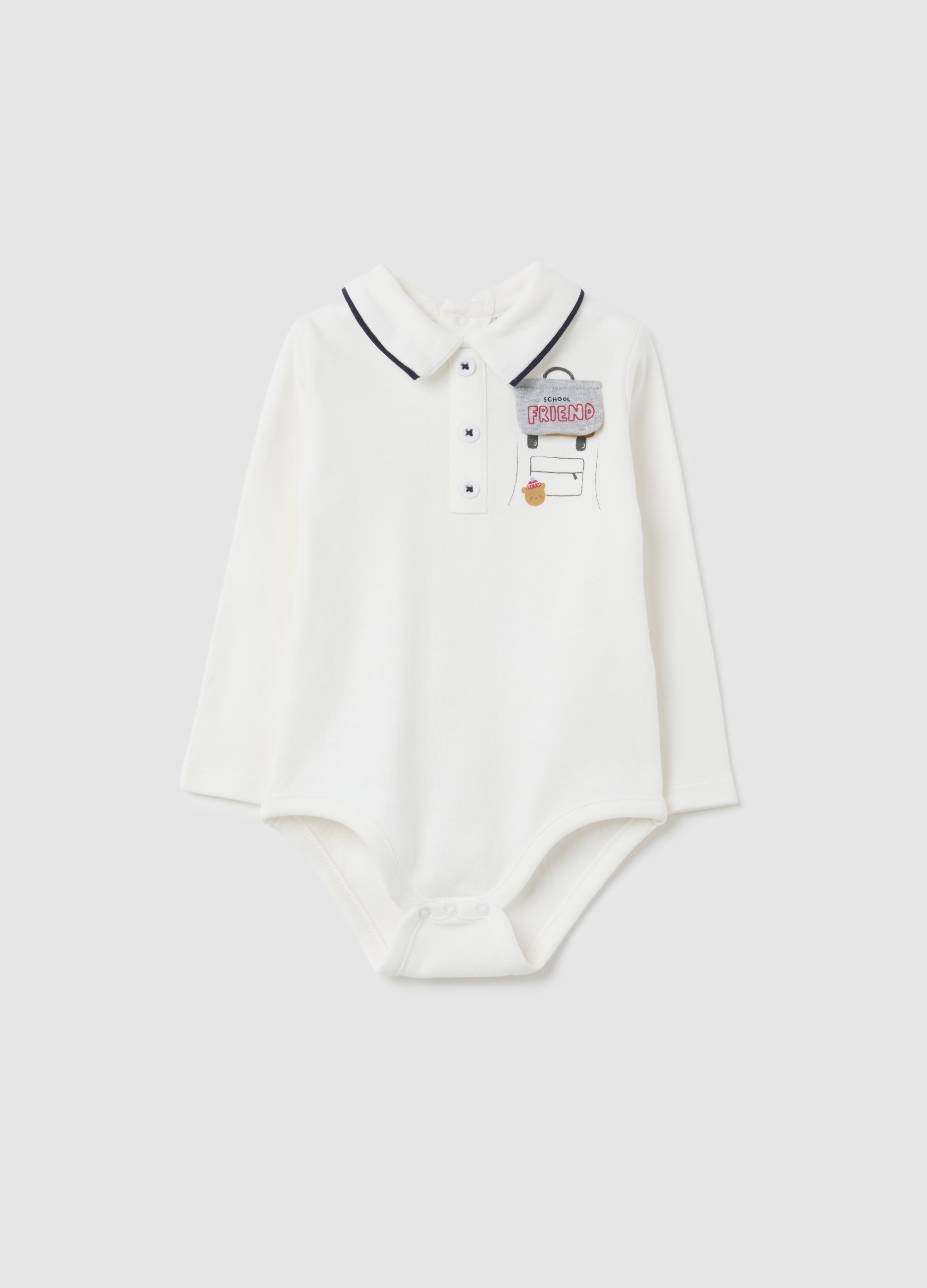 Body Unisex Para Bebés En Puro Algodón Blanco Con Cuello, Unisex, Blanco óptico, Talla: 1-3