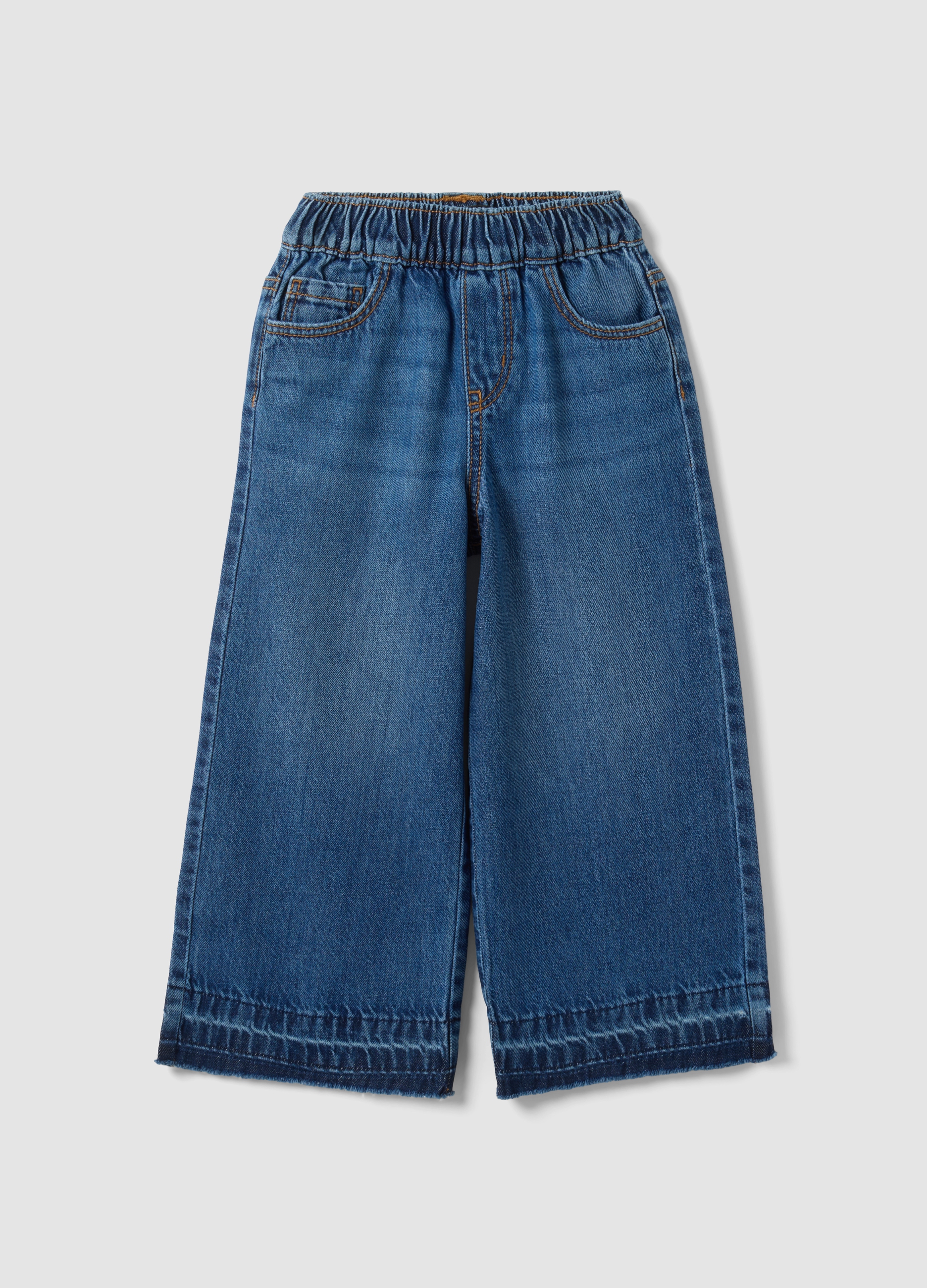 REPUBLIC OF DENIM, Jeans Blu Wide Leg In Puro Cotone Con Vita Elasticizzata Per Bambina, Blu, Taglia: 5-6