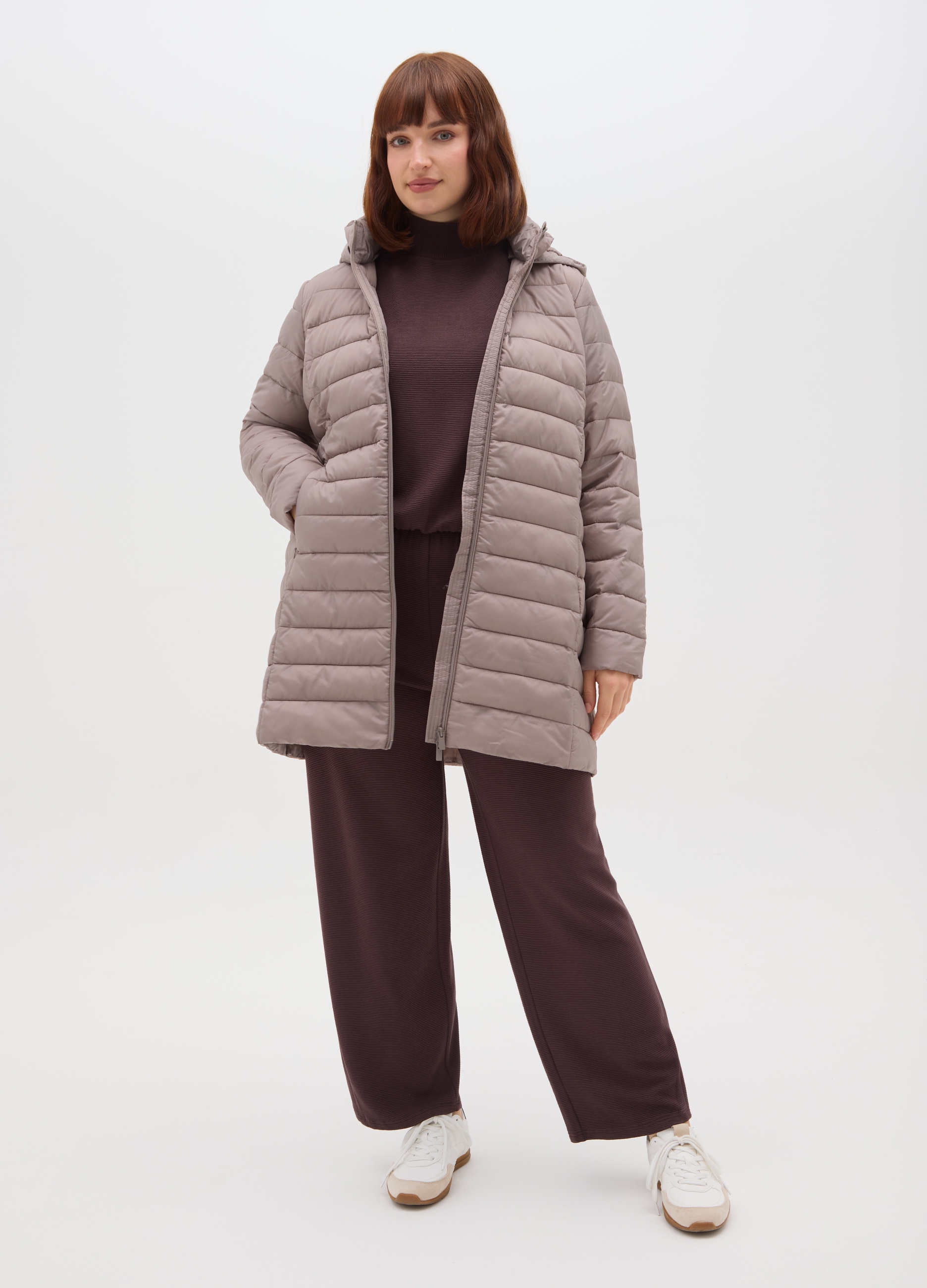 MYA, Giacca Imbottita Beige Regular Fit Con Cappuccio, Donna, Grigio, Taglia: XL