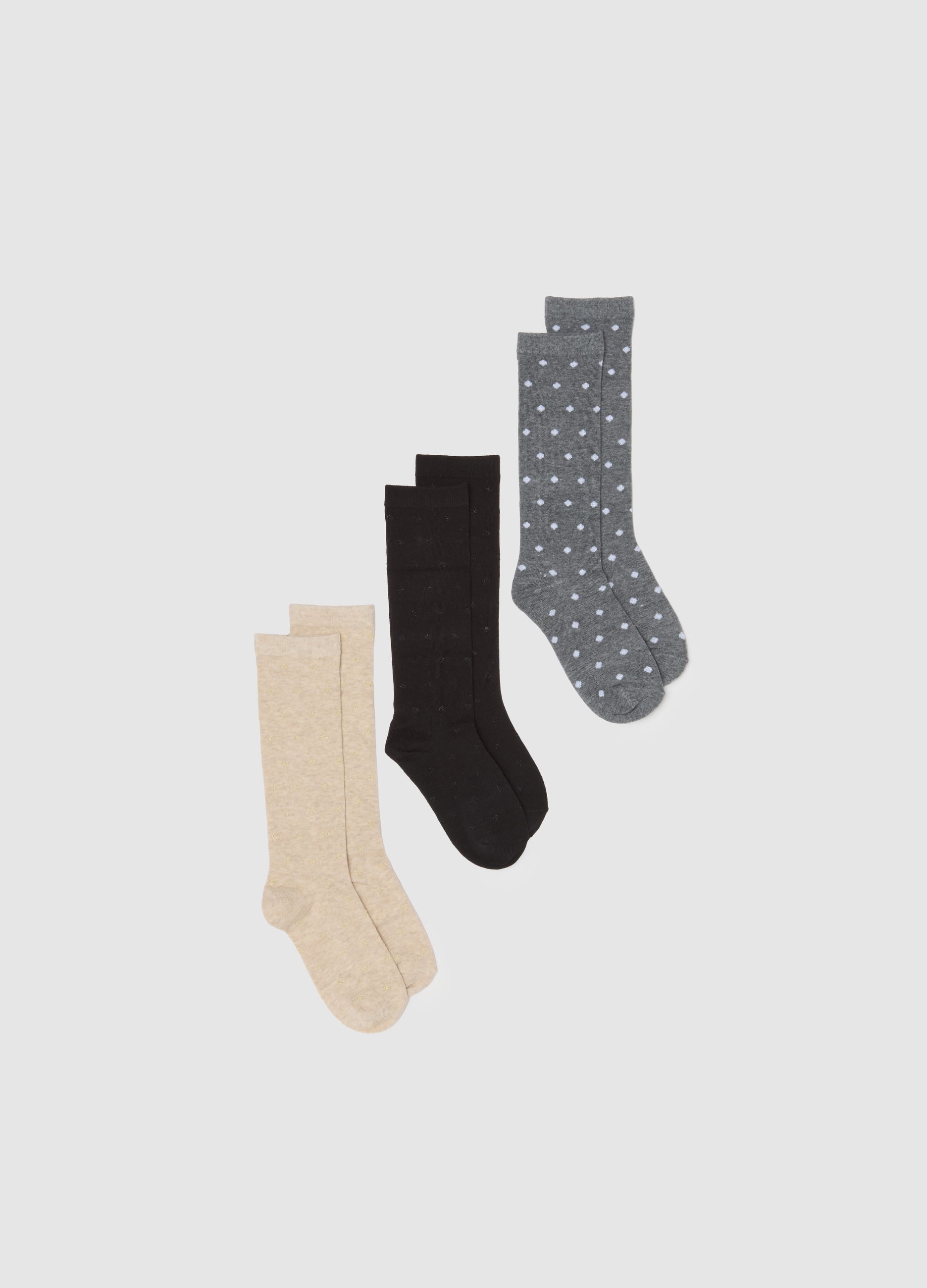 OVS, Tripack Calzini Multicolor Lunghi In Cotone, Donna, Nero, Taglia: 36-38