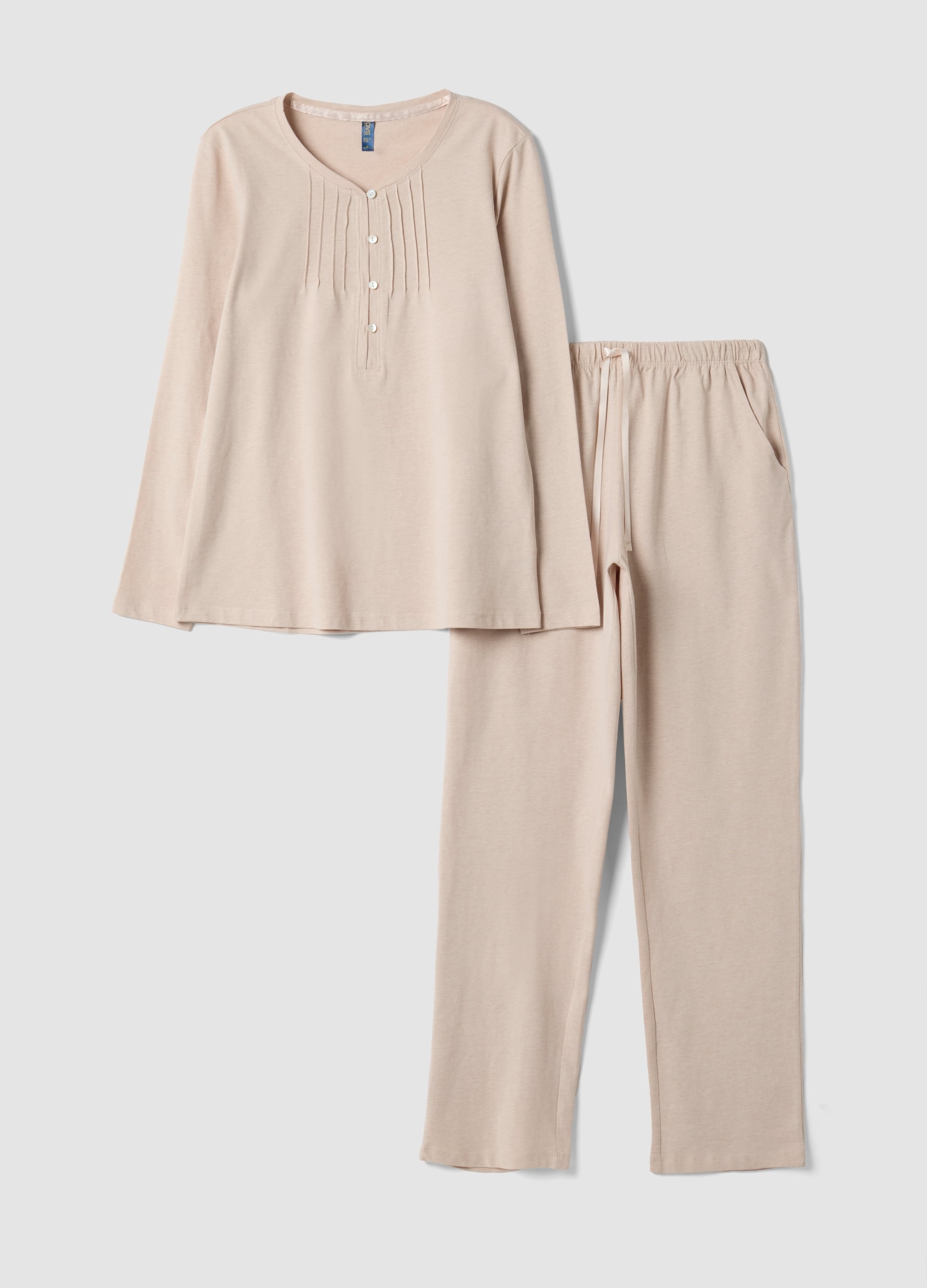 OVS, Pigiama Beige In Misto Cotone Organico Con Collo Serafino, Donna, Beige, Taglia: 50