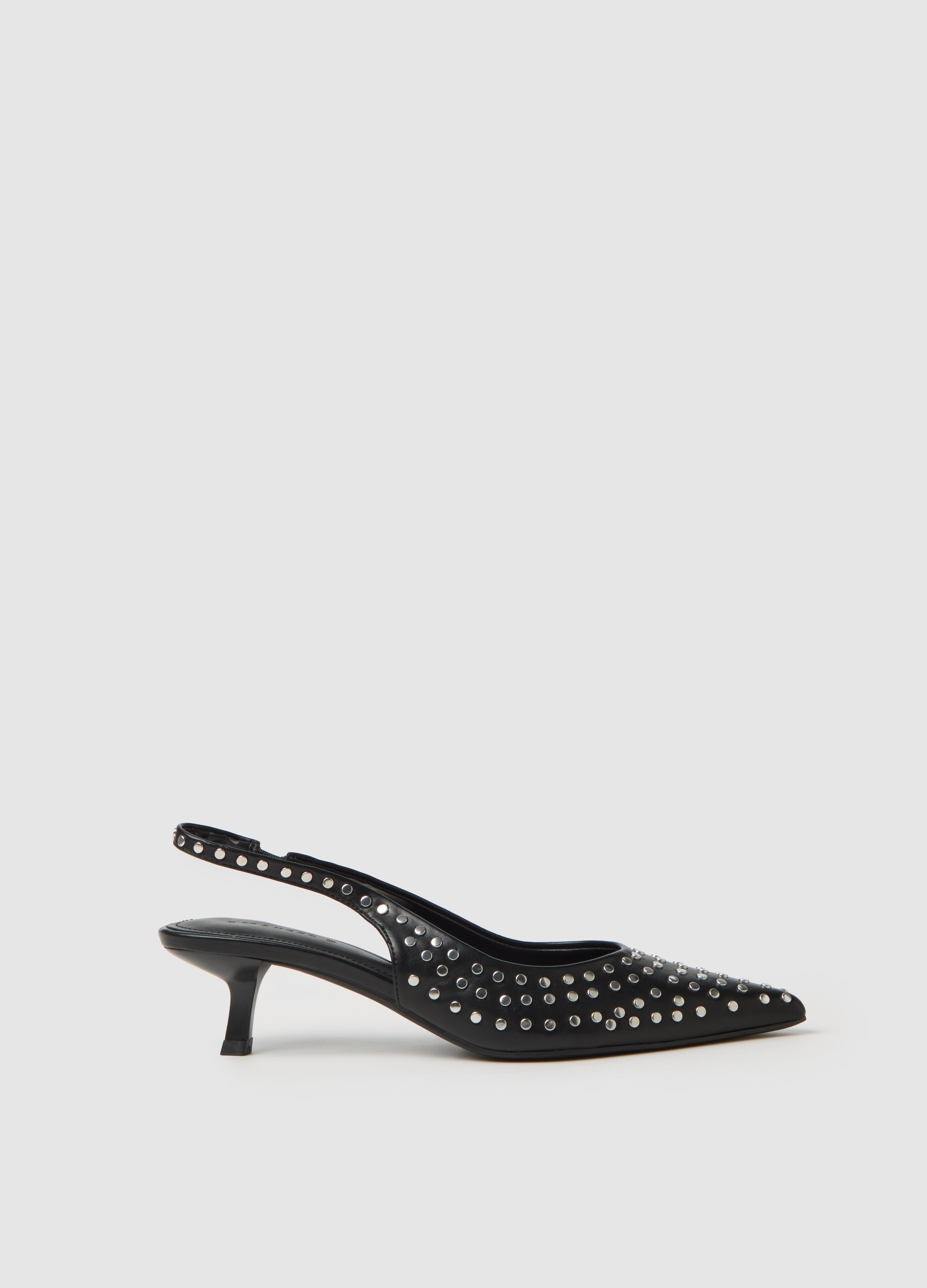 OVS, Zapatos Slingback De Piel Auténtica Negra Con Tachuelas, Mujer, Negro, Talla: 41