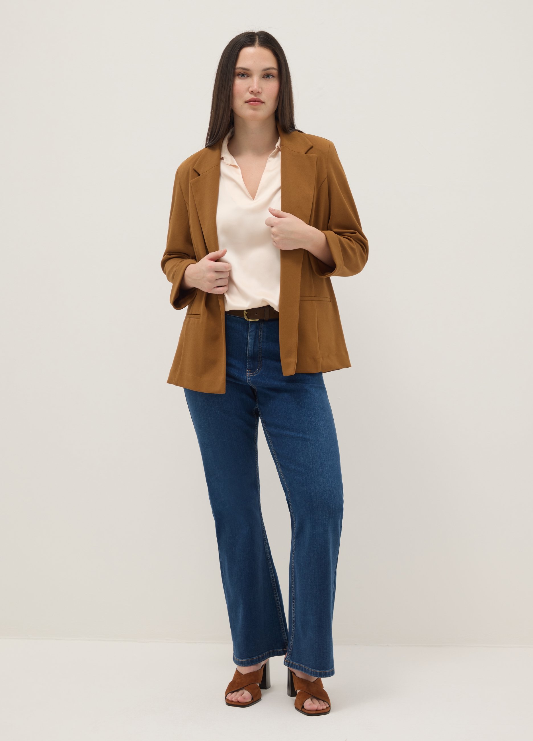 Vaqueros De Corte Flare En Algodón Elástico Azul, Mujer, Azul oscuro, Talla: 47