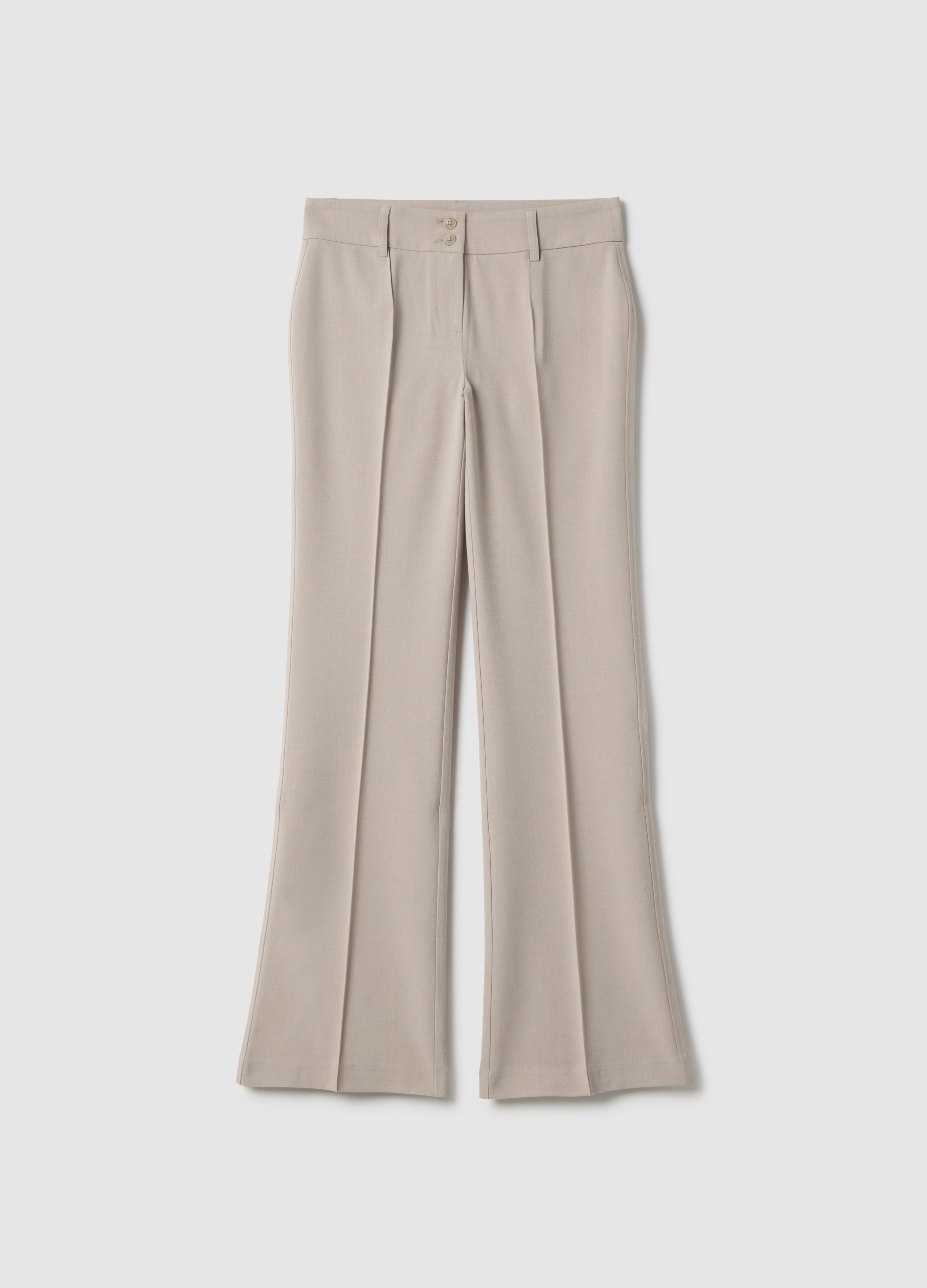 B.ANGEL, Pantalones De Tejido Elástico Beige Corte Flare, Mujer, Beige Jaspeado, Talla: 44