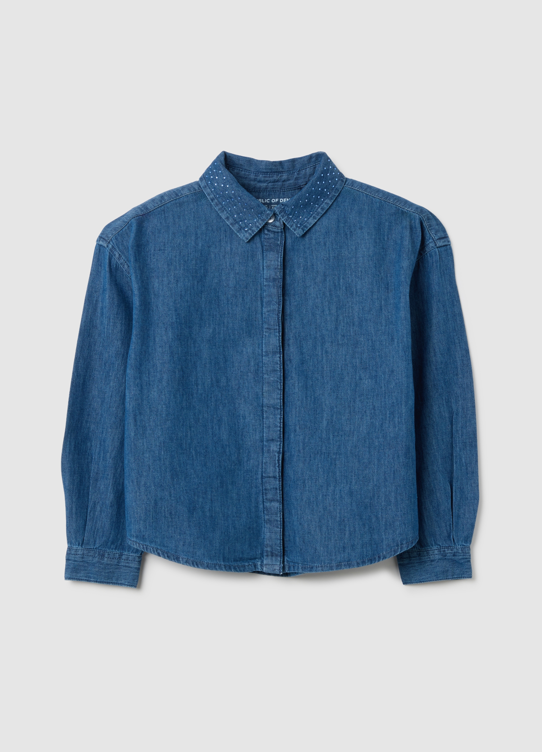 Camisa De Denim De Algodón Puro Para Niña, Ajuste Regular, Niña, Azul, Talla: 8-9