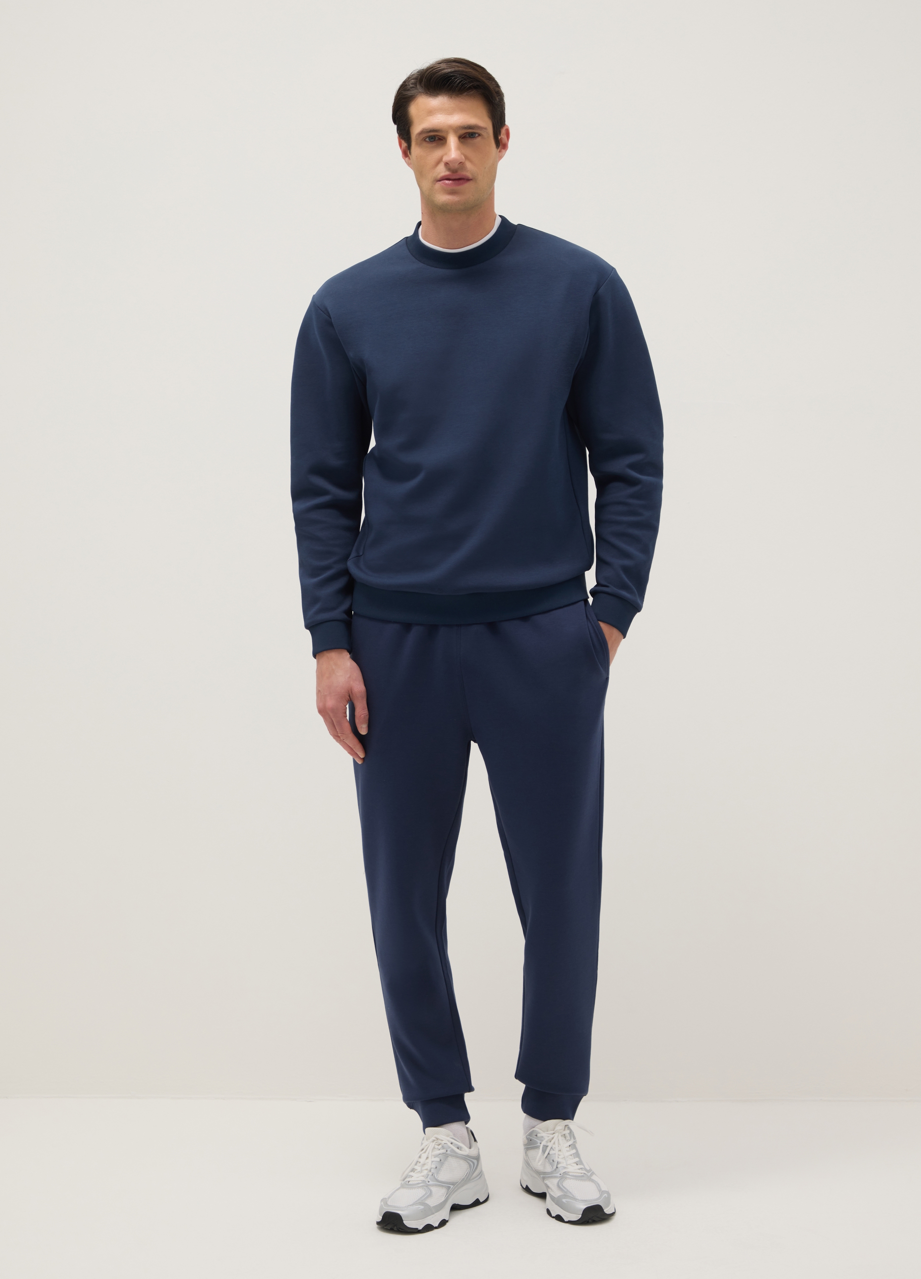 Pantalones Jogger Azul En Mezcla De Algodón Ajustados De Corte Regular, Hombre, Azul oscuro, Talla: XL