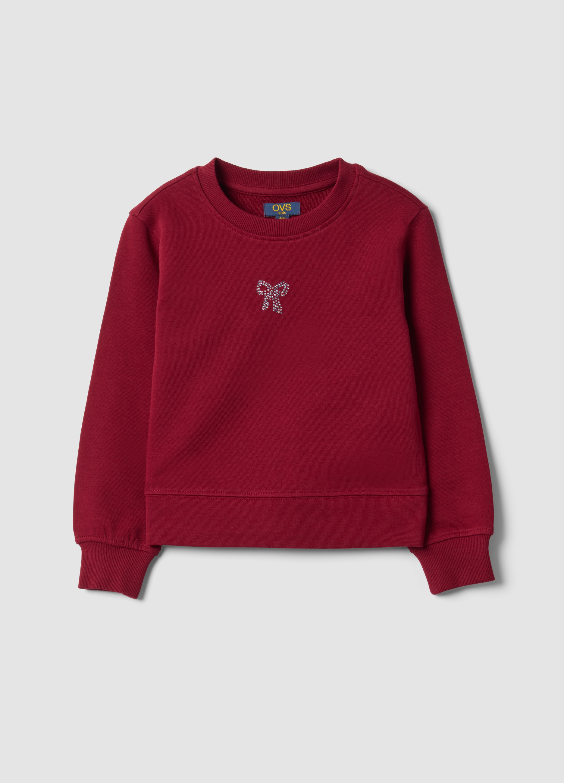 OVS KIDS, Felpa Rossa In Puro Cotone Con Girocollo E Fiocco Per Bambina, Rosso, Taglia: 8-9
