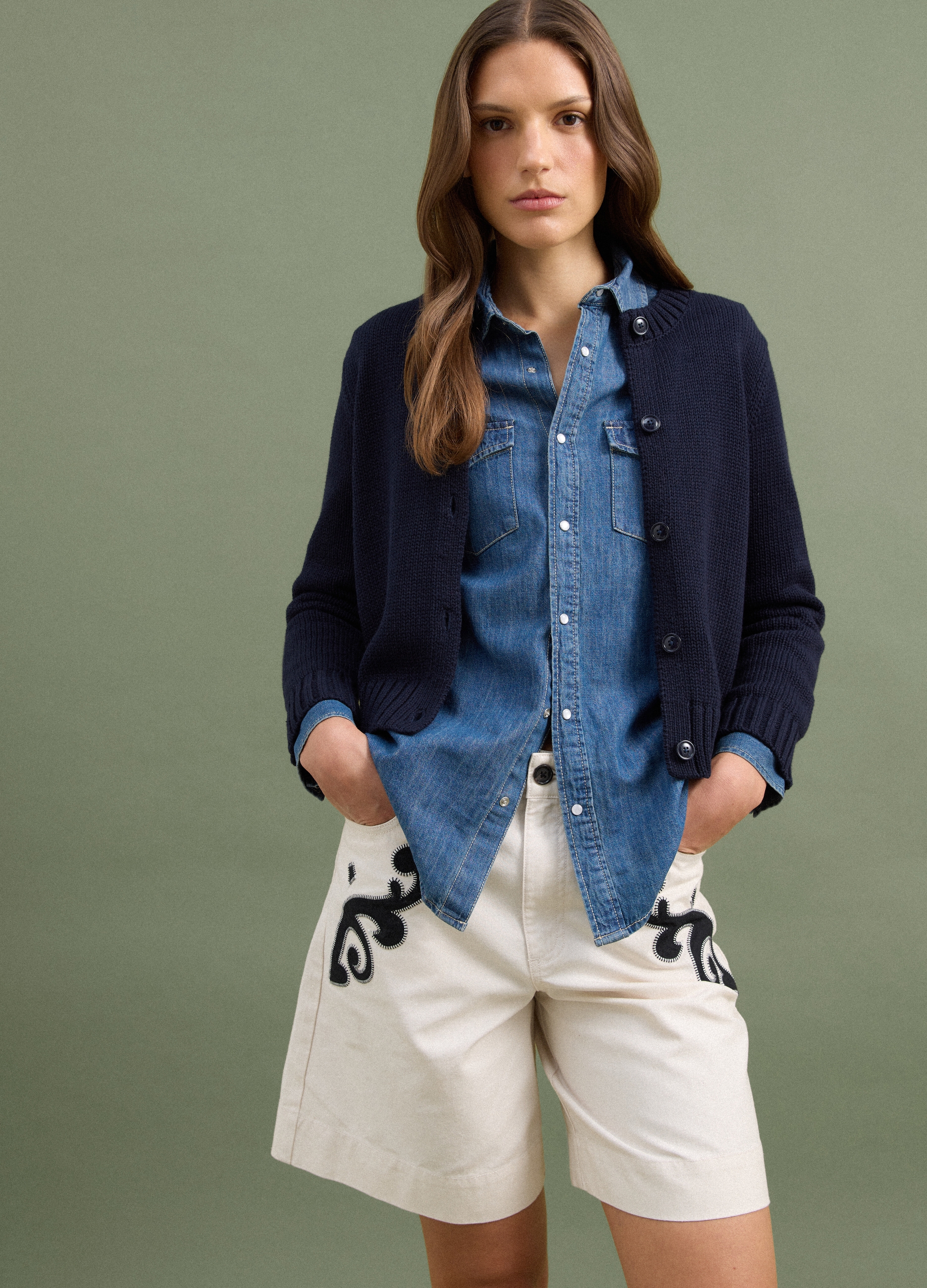 PIOMBO, Cardigan Blu In Puro Cotone Con Bottoni Regular Fit, Donna, Blu, Taglia: L