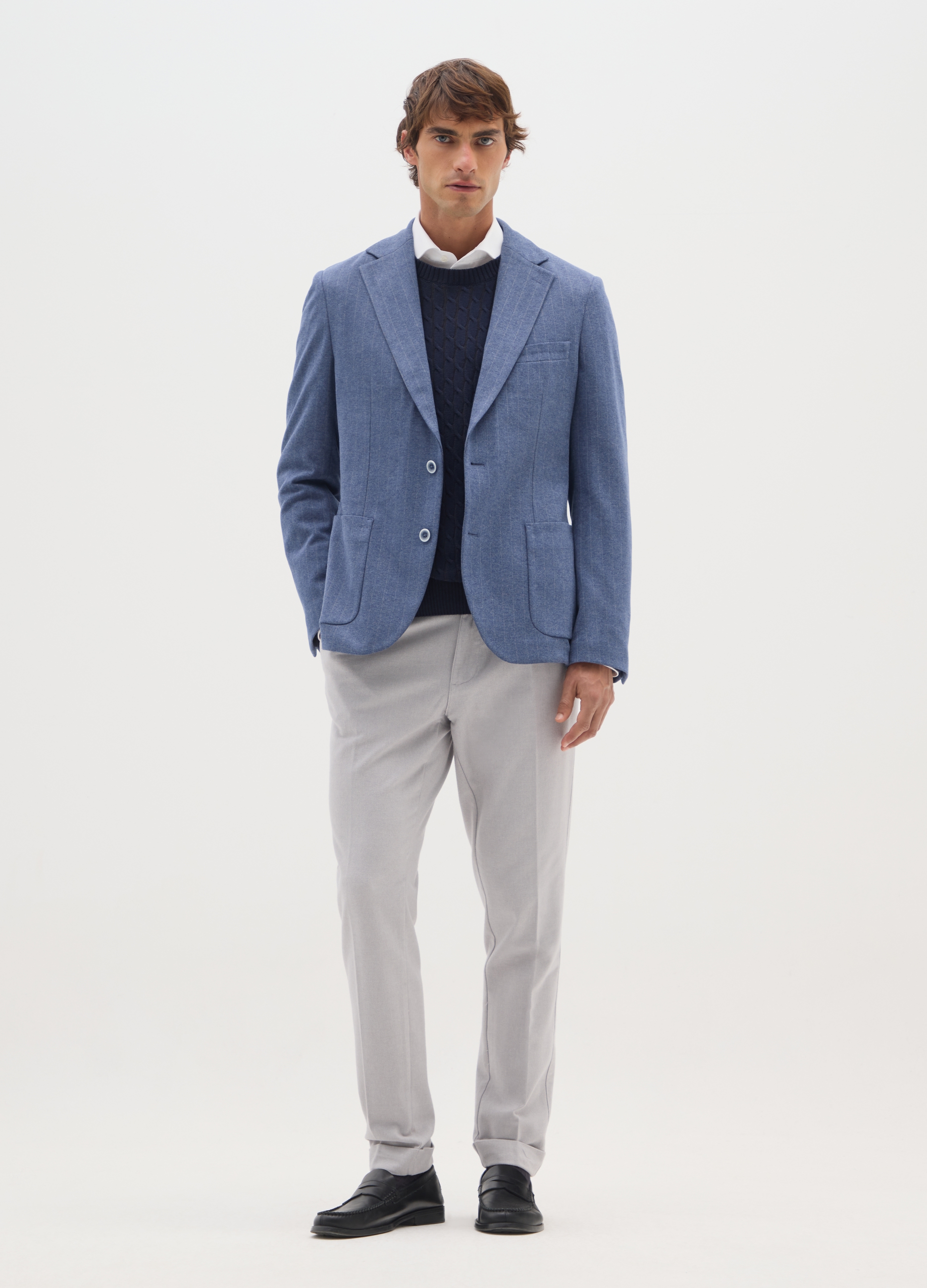 BST.1957, Blazer Blu Gessato Elegante Vestibilità Slim, Uomo, Blu, Taglia: 48