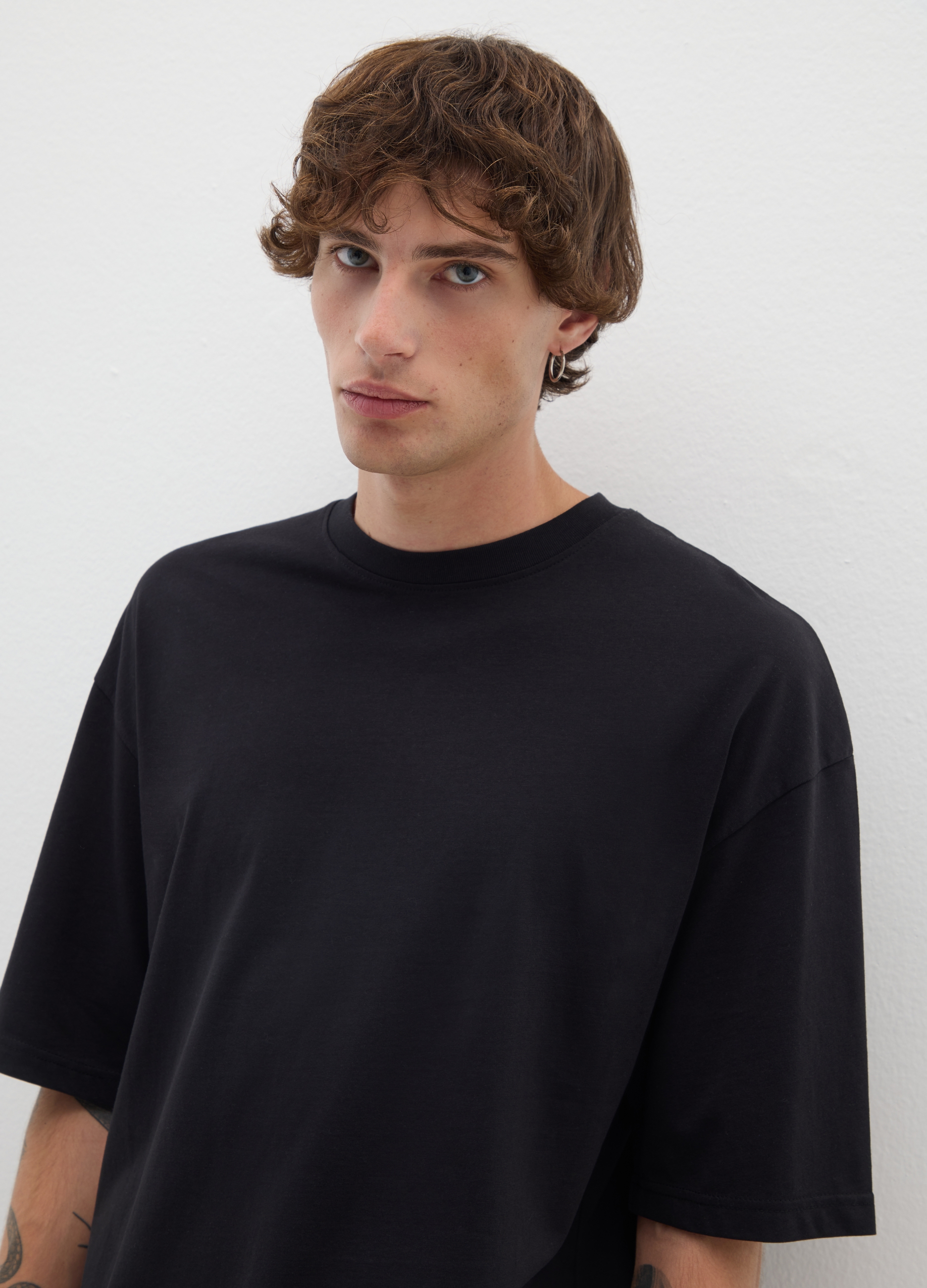 B.ANGEL, T-shirt In Puro Cotone Nero Boxy Fit, Uomo, Nero, Taglia: S