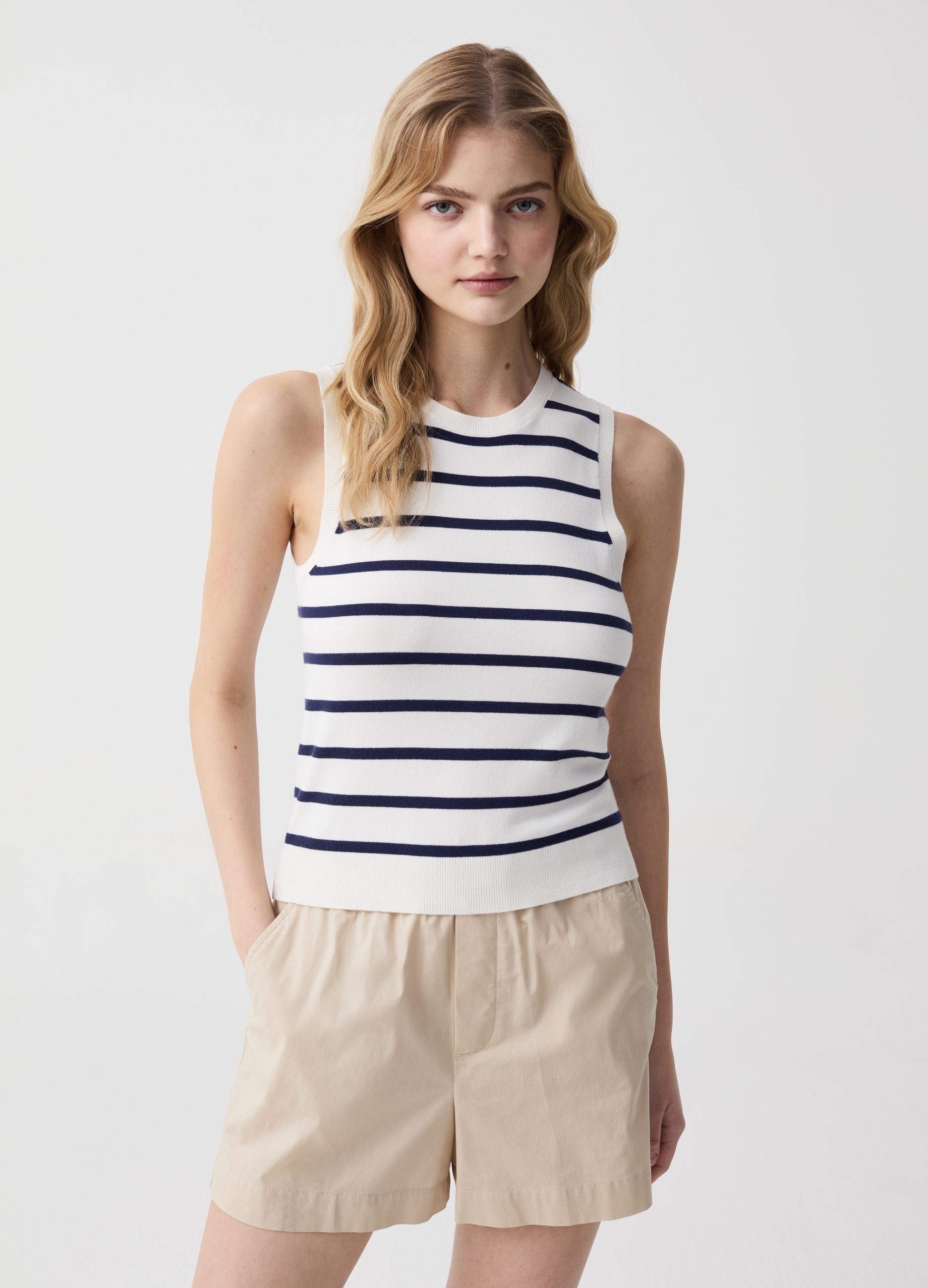 OVS , Shorts Pull On In Cotone Stretch, Donna, Bianco, Taglia: 42