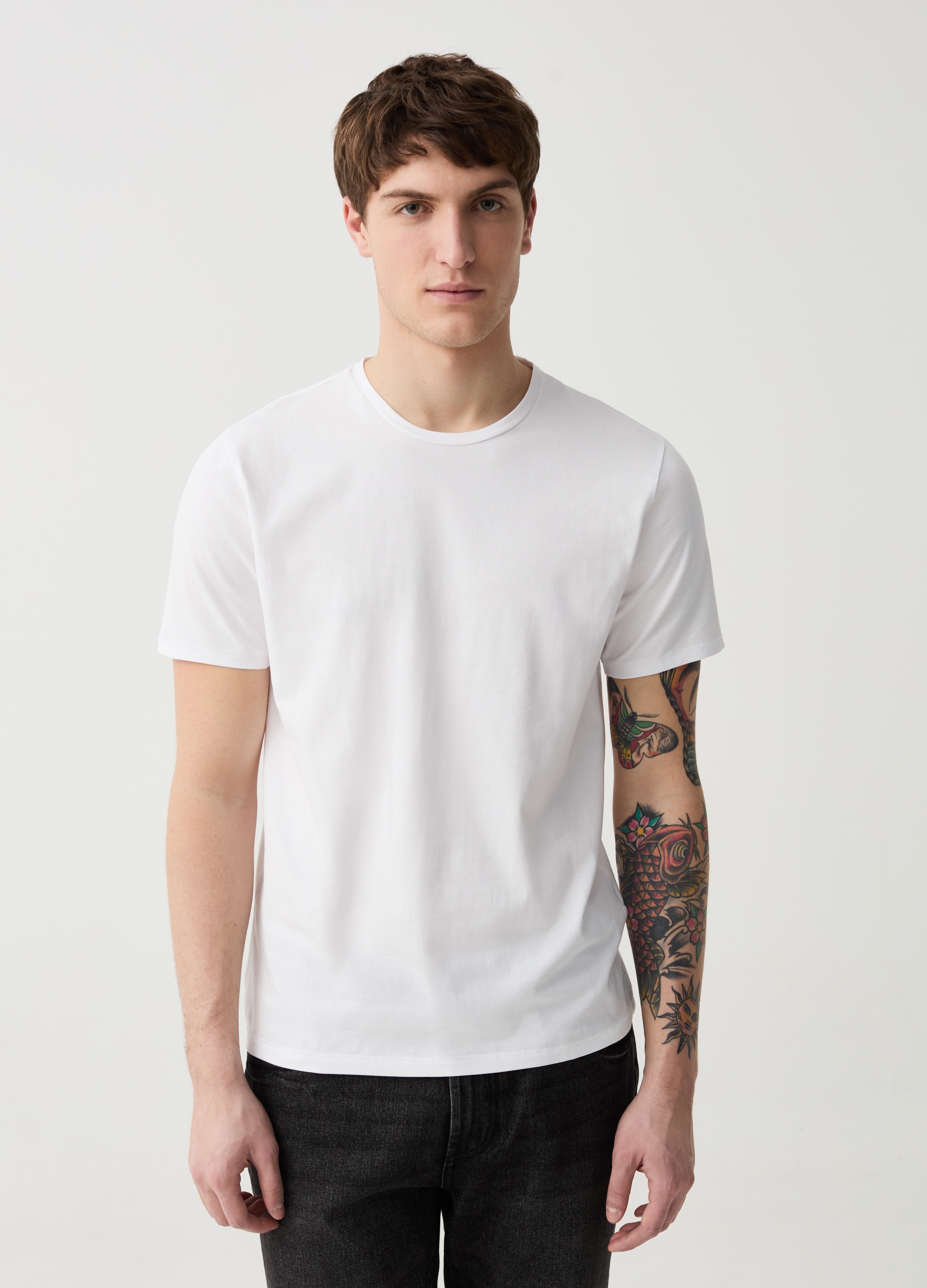 OVS , T-shirt Slim Fit In Cotone Bio Stretch, Uomo, Bianco, Taglia: S