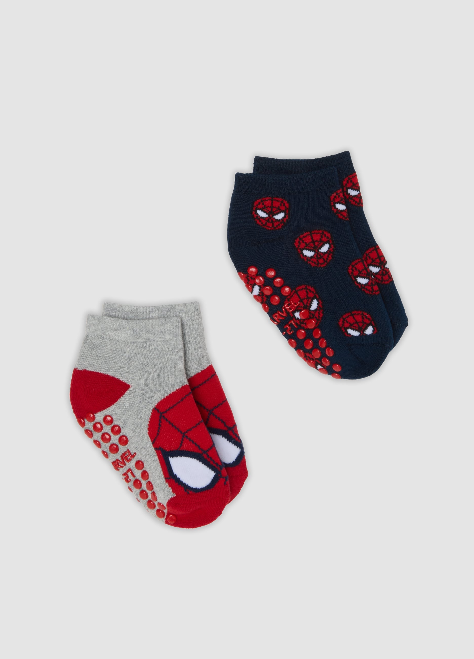 MARVEL, Bipack Di Calze Antiscivolo Blu Cotone Organico Elasticizzato Marvel Spider-man, Bambino, Multicolor, Taglia: 25/27