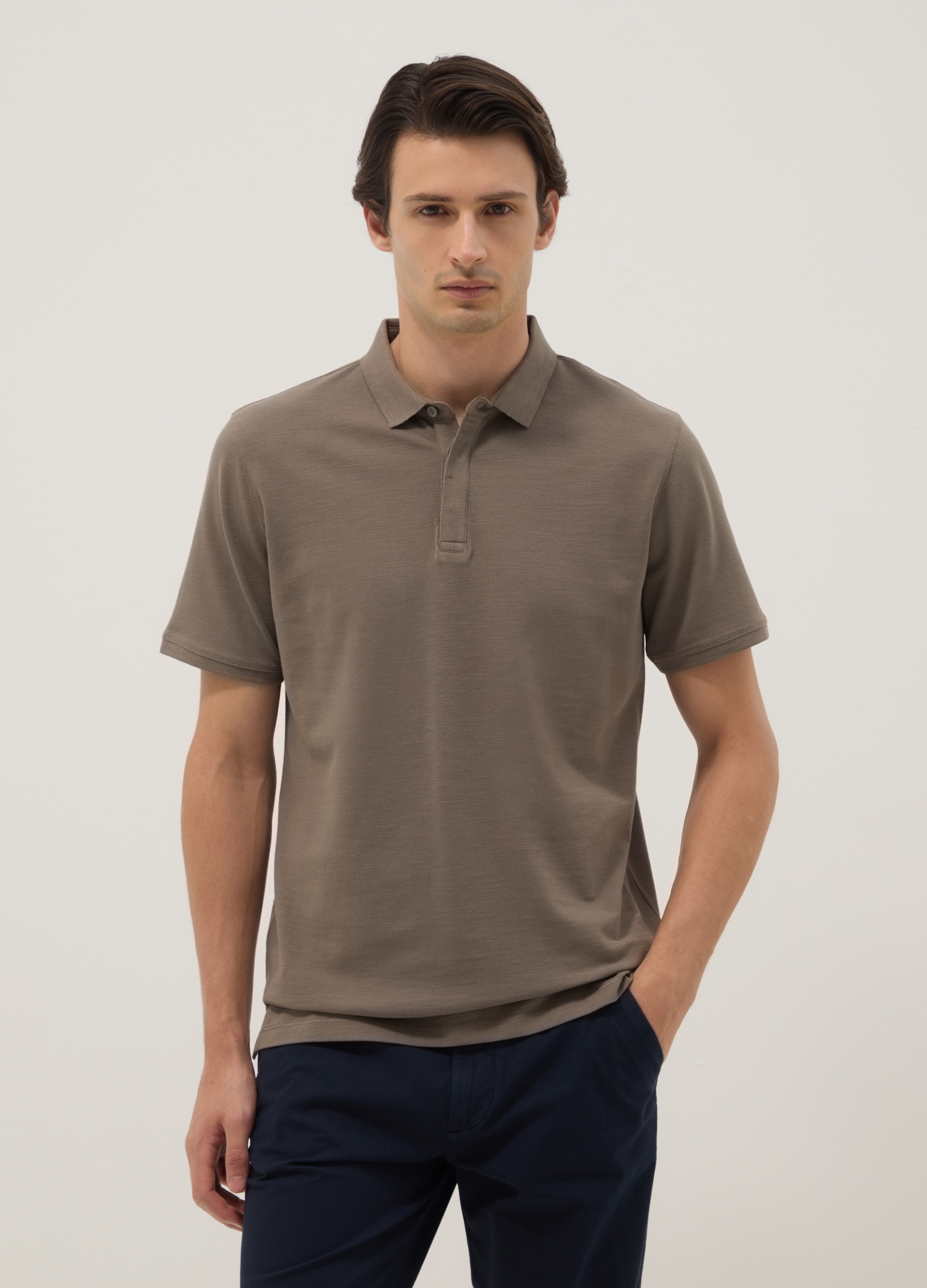 Polo Marrón De Algodón Puro Regular Fit, Hombre, Marrón claro, Talla: S