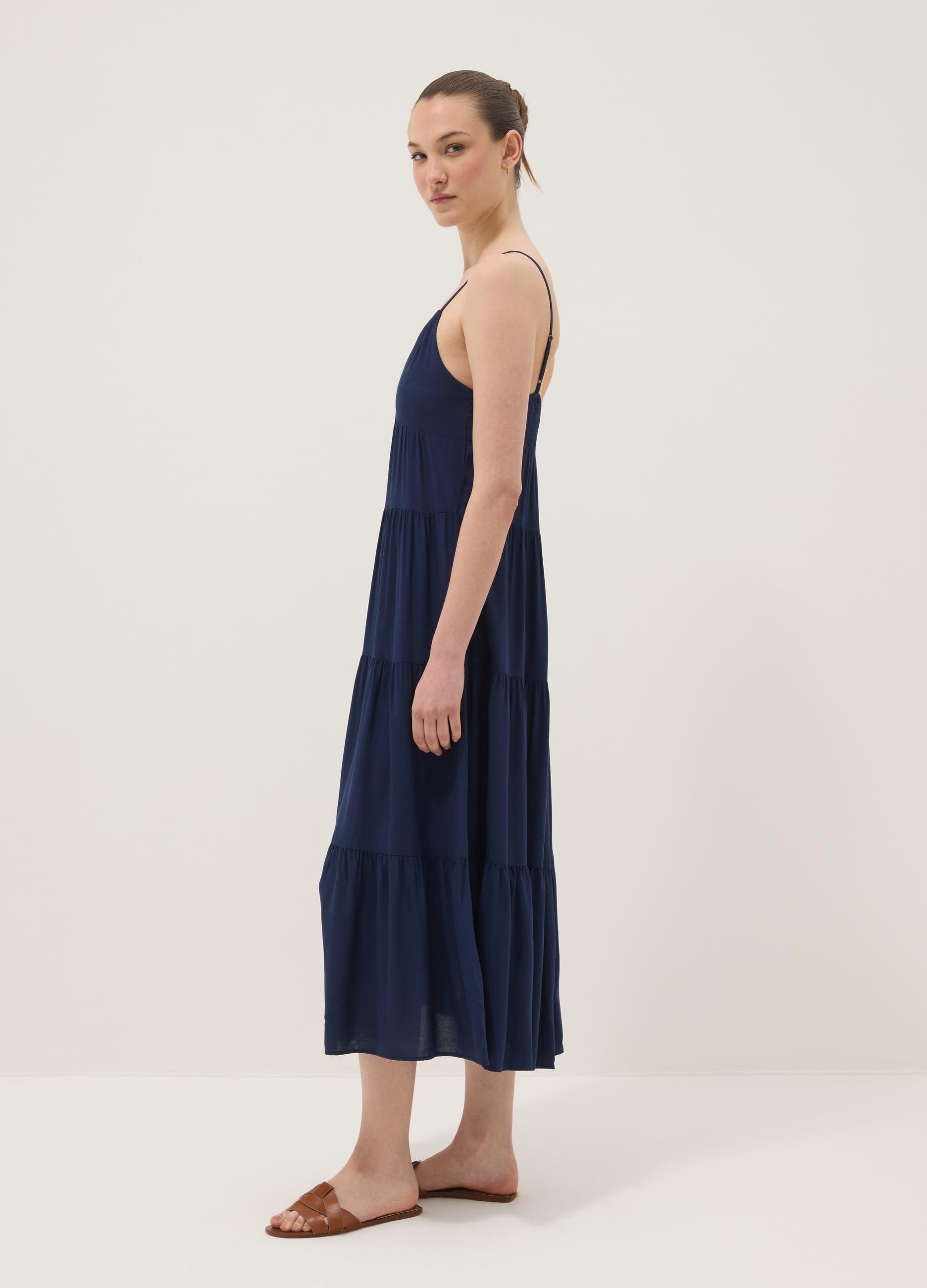 Ovs Damen Nero Langes Blaues Kleid Aus Reiner Viskose, Frau, Größe: 34