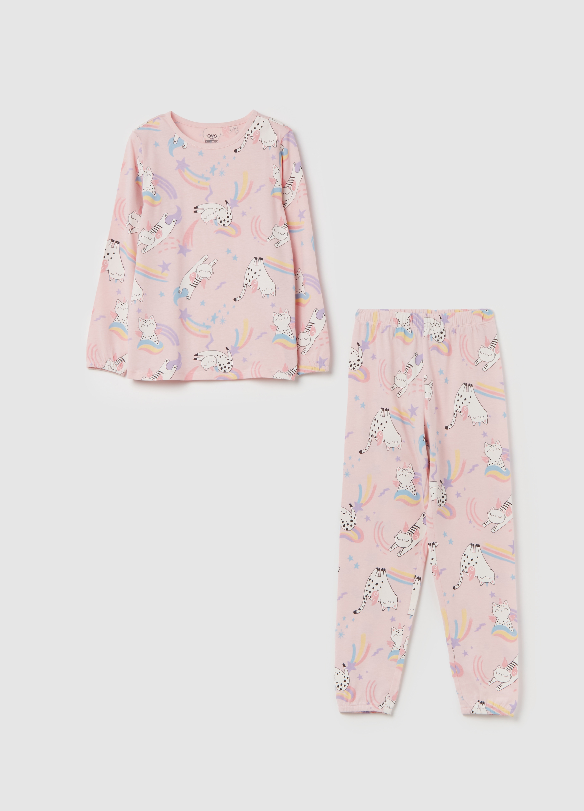 OVS KIDS, Pijama De Algodón Orgánico Estampado Gatitos Unicornio, Niña, Rosa, Talla: 4-5