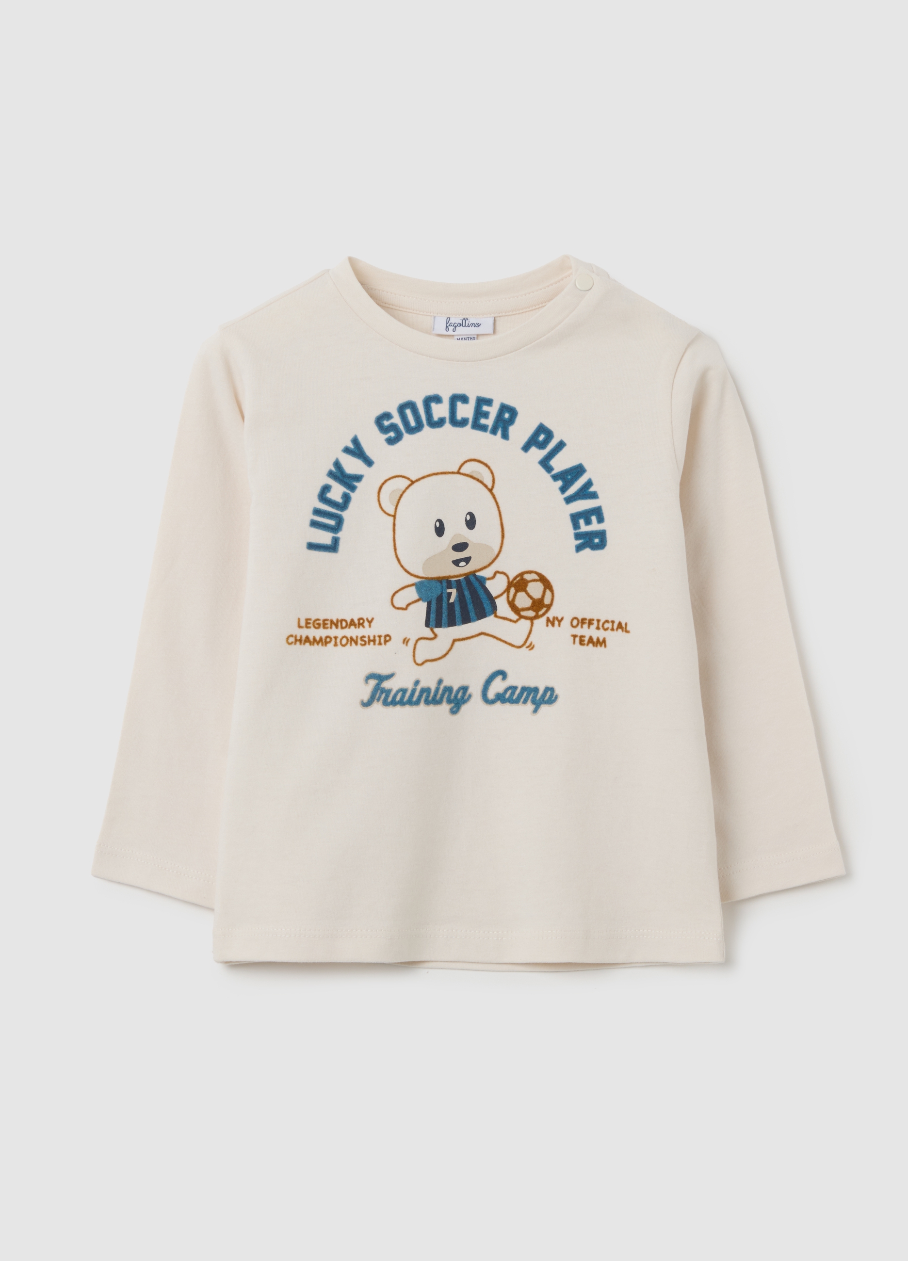 FAGOTTINO, Camiseta Infantil Beige De Algodón Puro Con Estampado, Niño, Beige Claro, Talla: 18-24